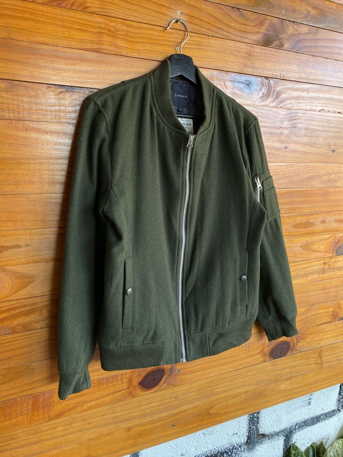 RAGEBLUE RAGEBLUE Olive Green Bomber Jacket Australian Merino Wool Size US S / EU 44-46 / 1 - 5 Thumbnail