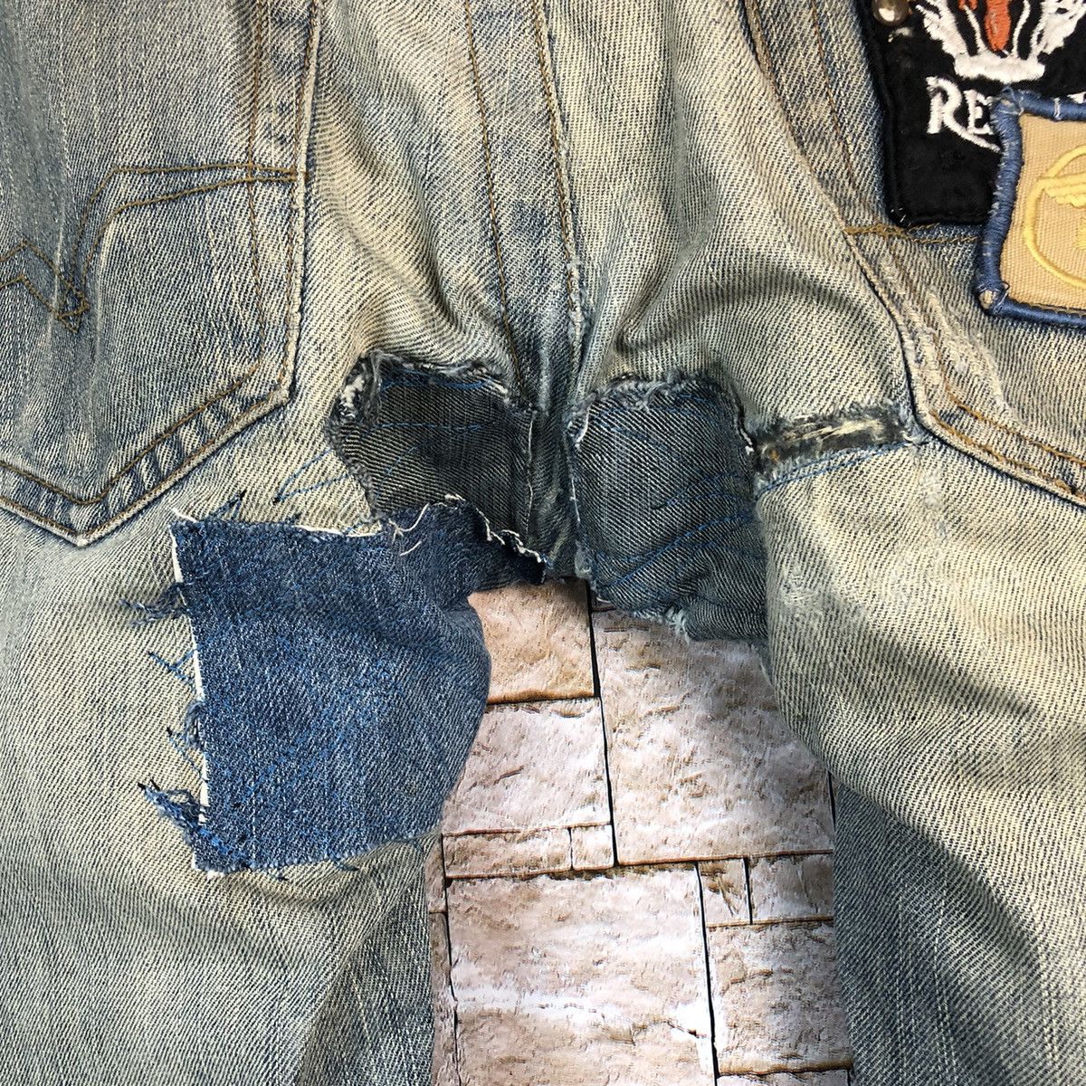Replay Replay patchwork vintage Blue jeans Denim Pants #A573 Size US 35 - 18 Thumbnail