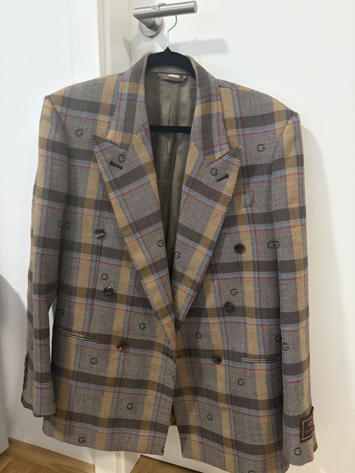 Gucci Gucci GG Plaid Double-Breasted Wool Blazer (Michele Era) Size 38R - 1 Thumbnail