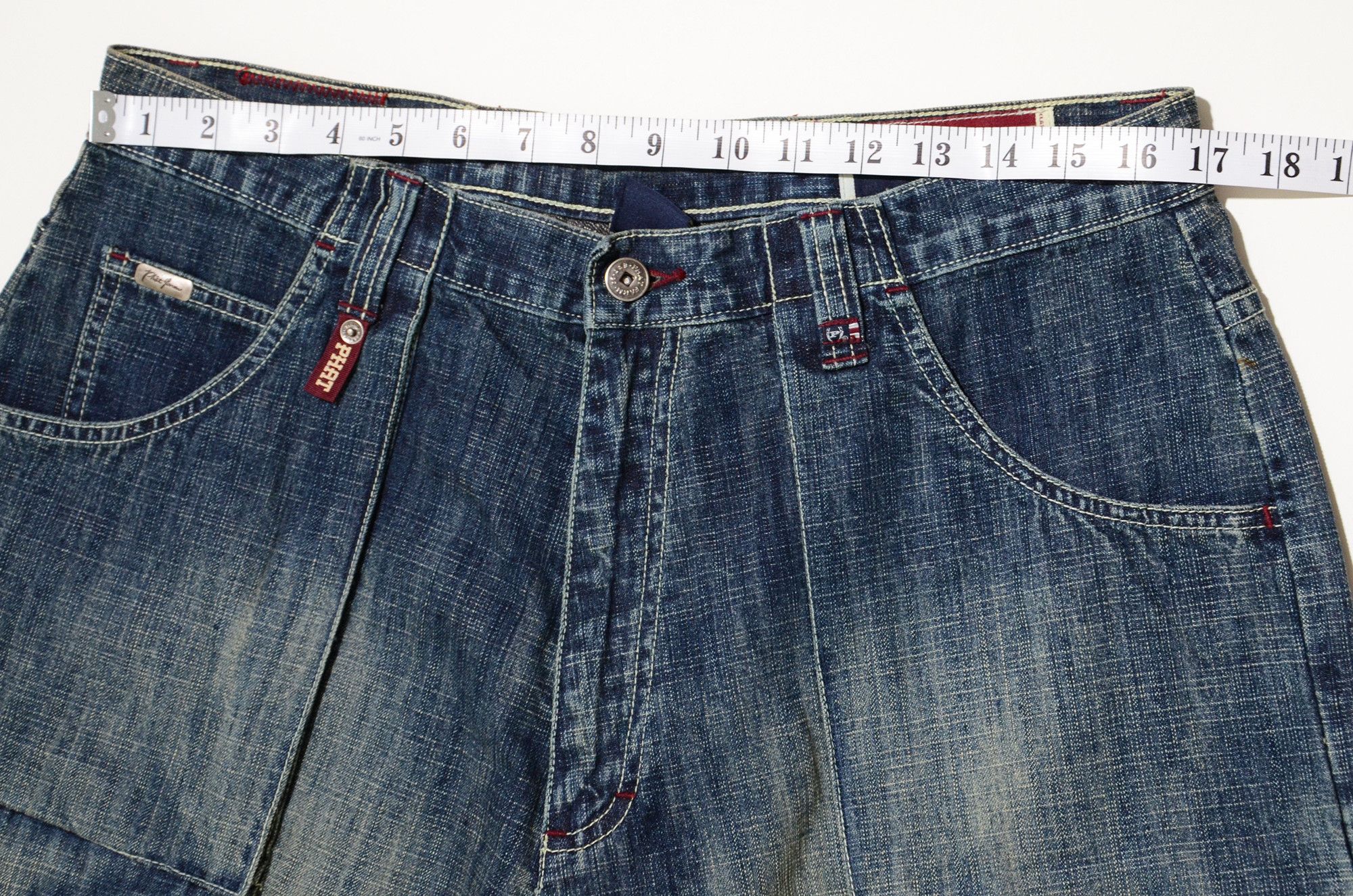Phat Farm [Folded Color Stain] PF Rare Cargo Denim 90s Streetwear Size US 30 / EU 46 - 16 Thumbnail
