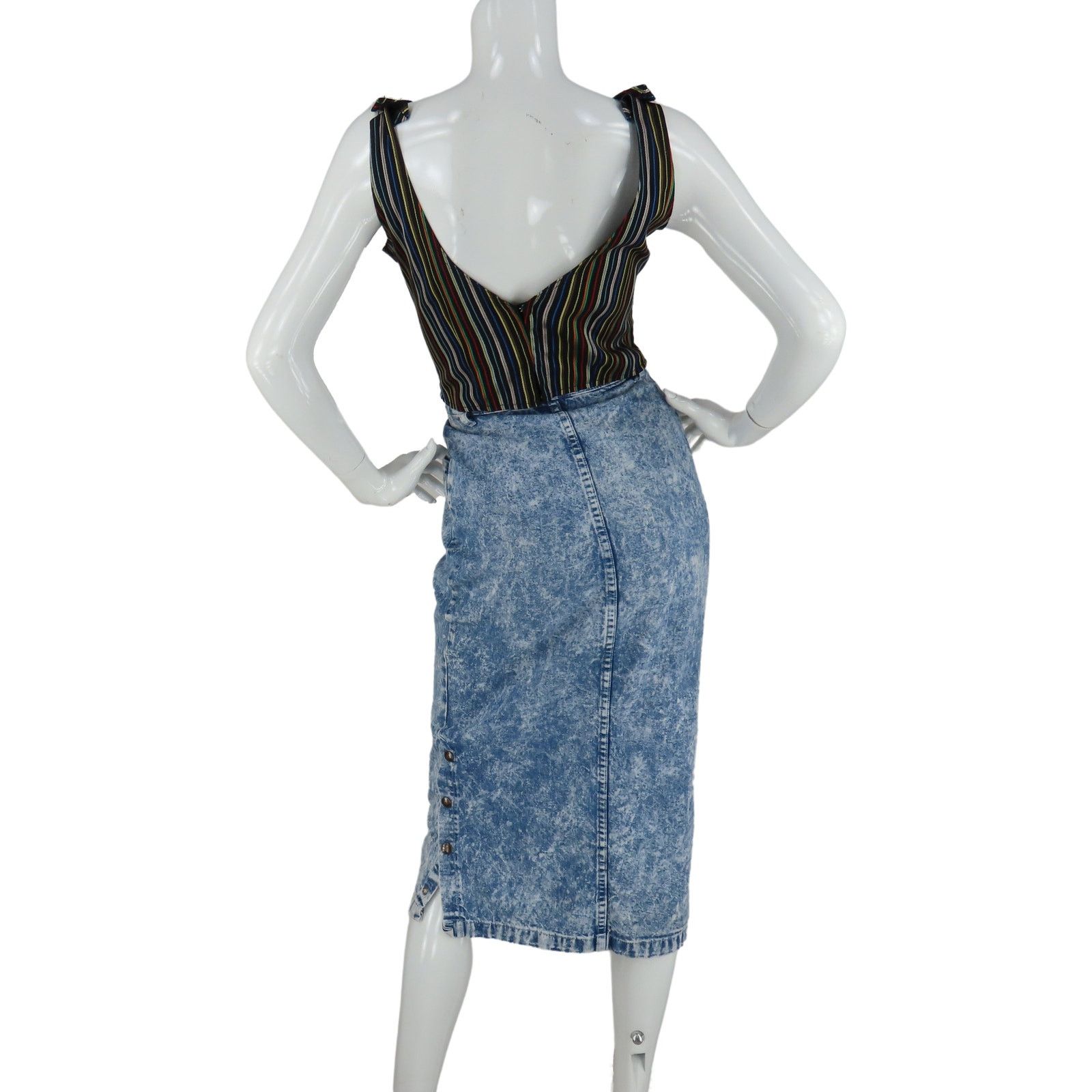 Vintage 80sAcid Wash High Waisted Glam Rock Skirt XXXS 22 Size 22" - 4 Thumbnail