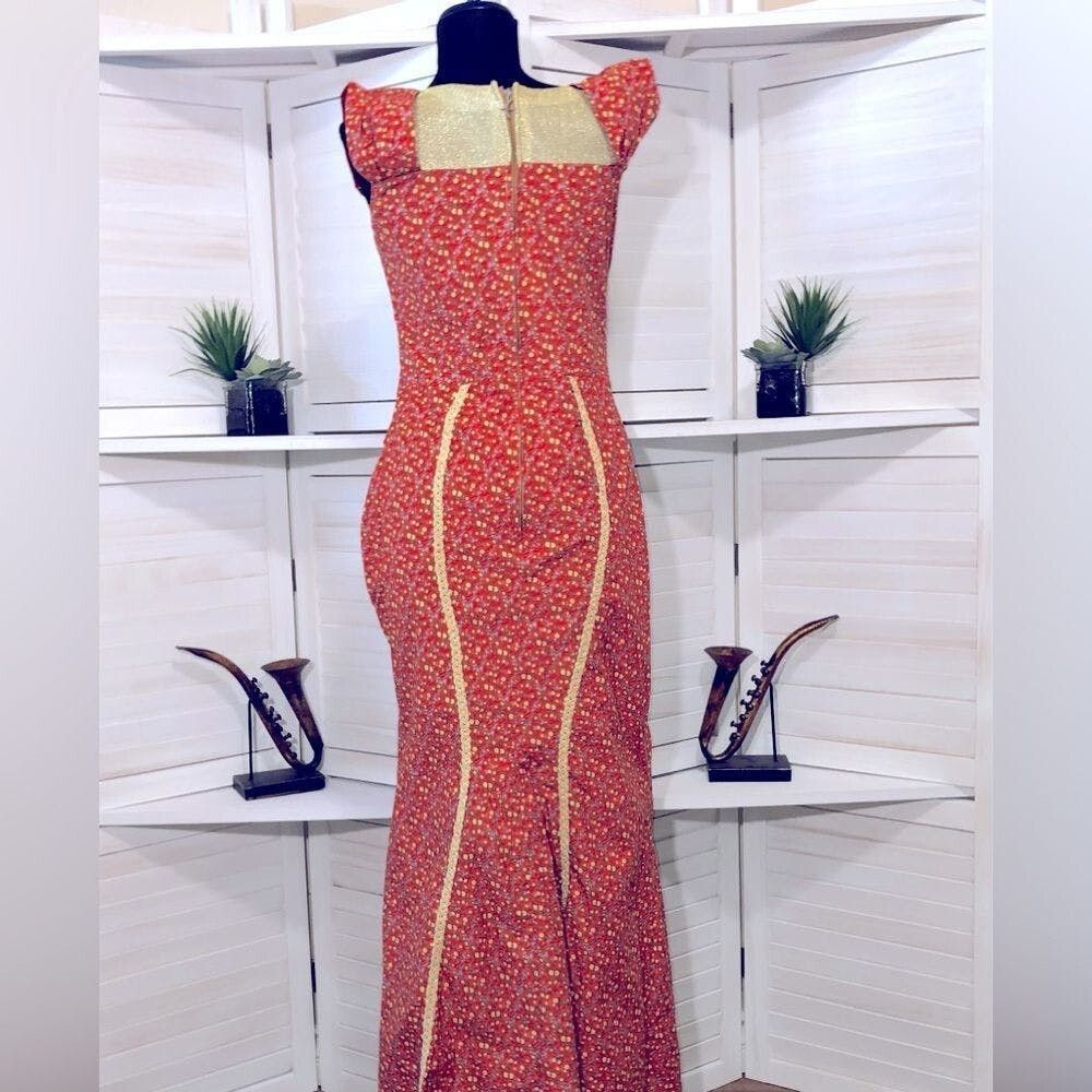 Vintage Vintage 70s golden orange mermaid custom made maxi dress S Size S / US 4 / IT 40 - 2 Preview