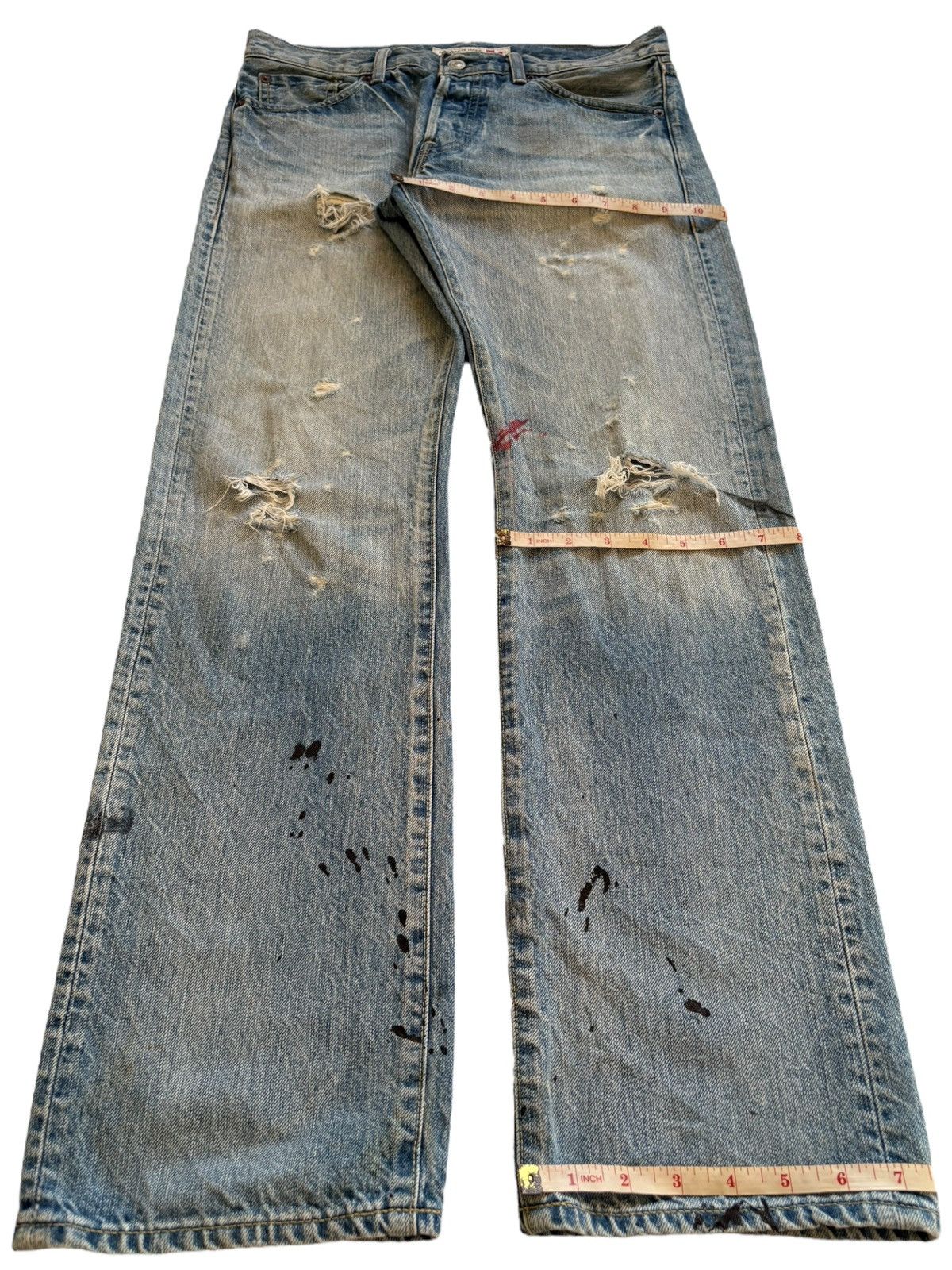 Japanese Brand × Uniqlo Vintage Uniqlo Button Fly Painted Mud Wash Distressed Jeans Size US 31 - 13 Thumbnail