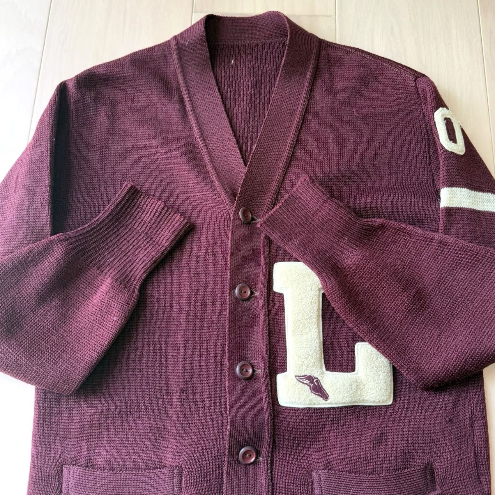 Vintage VINTAGE Letterman Cardigan Small Maroon Wool Sweater 60s Made in USA Mens/Adults Size US S / EU 44-46 / 1 - 6 Thumbnail