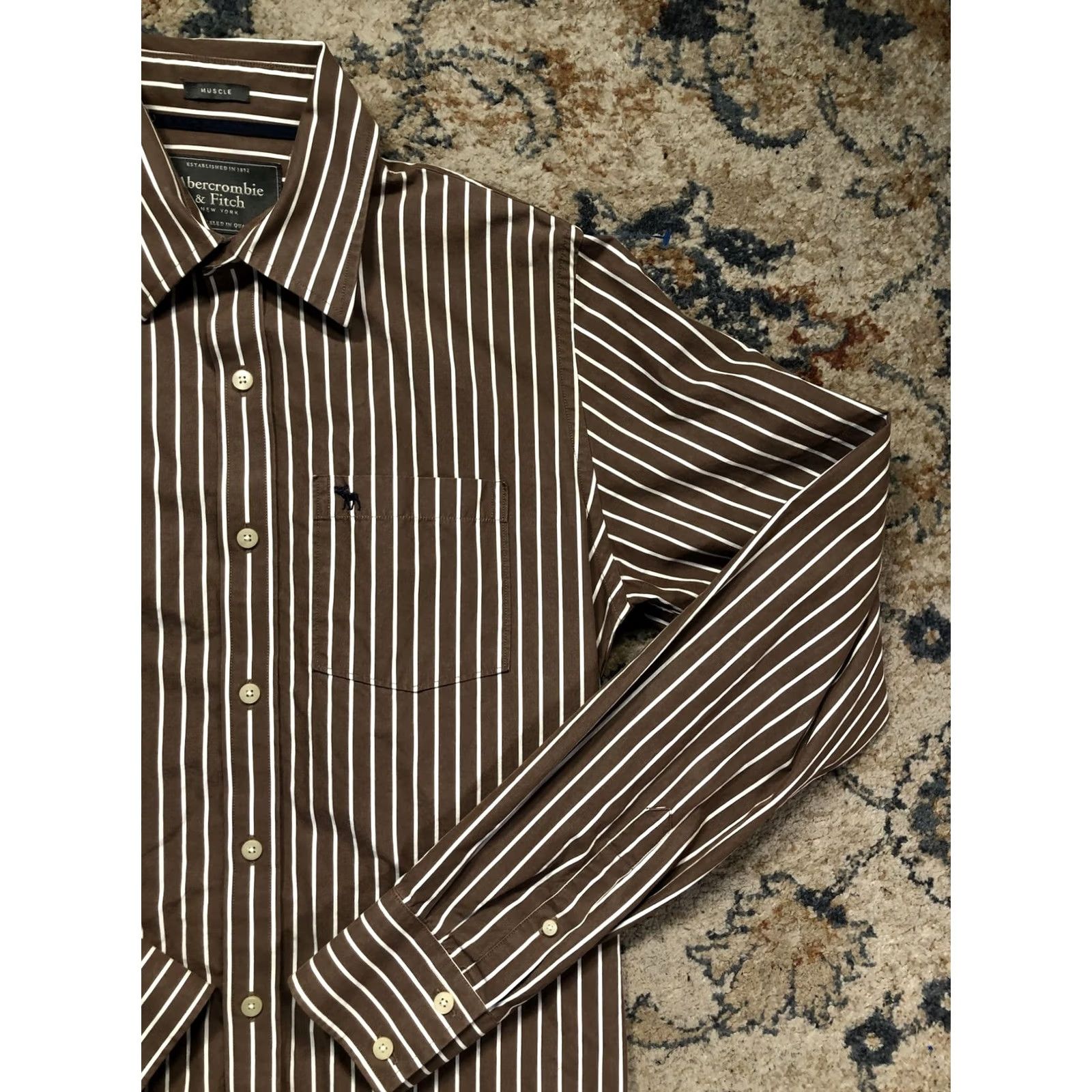 Abercrombie & Fitch Abercrombie & Fitch Shirt Mens L Brown Striped Button-Up Slim Size US L / EU 52-54 / 3 - 4 Thumbnail
