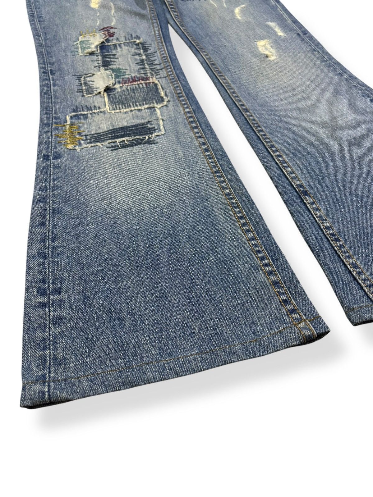 Kapital Vtg Japanese Brand Ia:rl Patchwork Flare Distressed Jeans Size 30" / US 8 / IT 44 - 7 Thumbnail