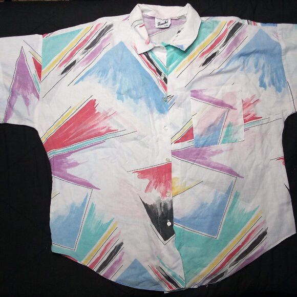 Vintage Vintage Touche Abstract Geometric Strokes Shirt Blouse Size XXL / US 16-18 / IT 52-54 - 2 Thumbnail
