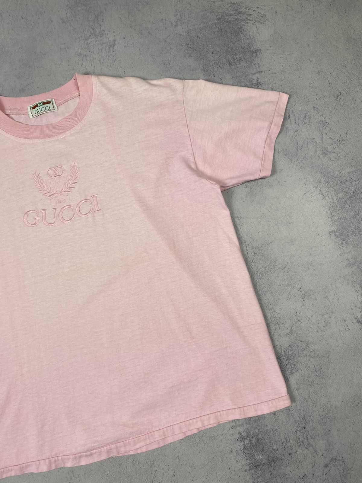Vintage Vintage 90s Gucci Italy Emroidered Logo Pink Bootleg Tee Size US M / EU 48-50 / 2 - 4 Thumbnail