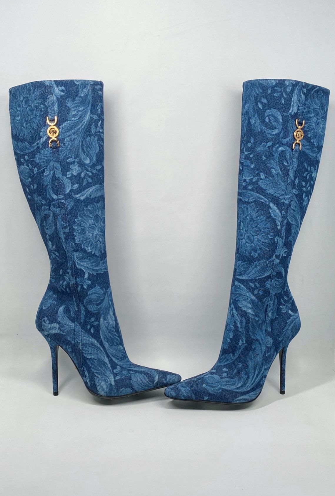 Versace Versace T.110 110MM Floral Denim Pointed Boots size 38 Size US 8 / IT 38 - 8 Thumbnail