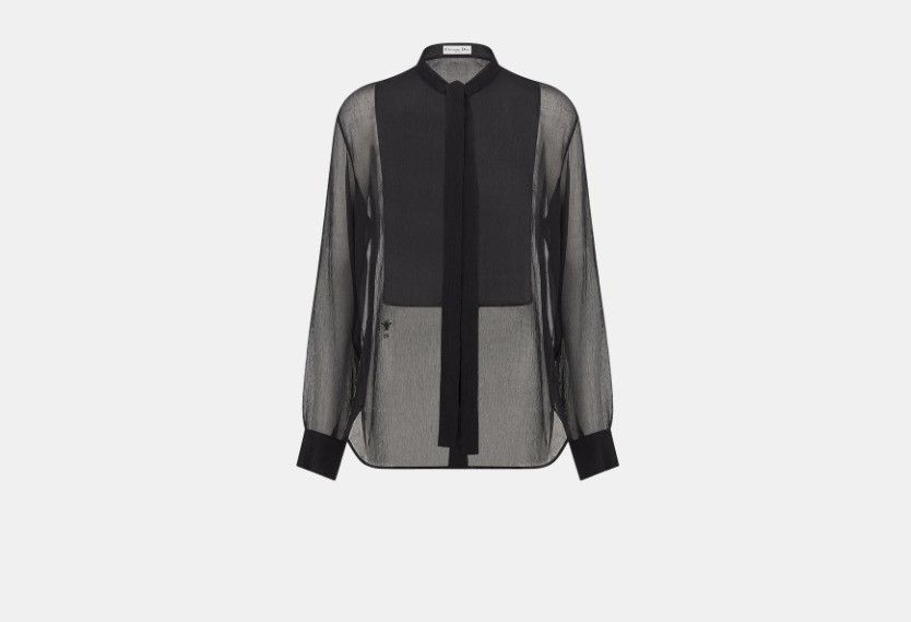 Dior o1w1db10824 Silk Crepe Sheer Blouse in Black Size L / US 10 / IT 46 - 1 Thumbnail
