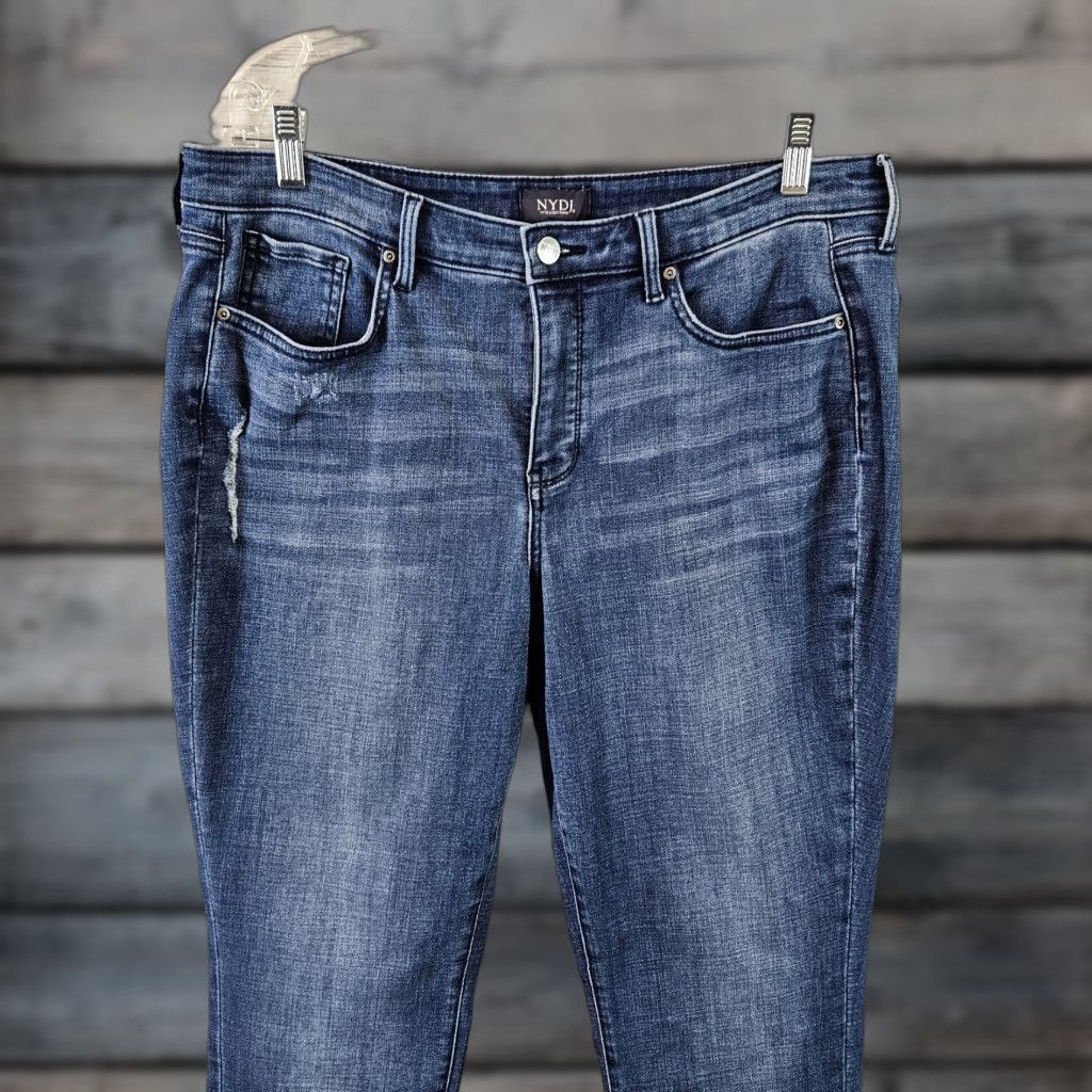NYDJ NYDJ Womens Ankle Jeans 12 Blue High Rise Distressed Cotton Blend Denim Shirt? Size 34" / US 12 / IT 48 - 1 Thumbnail
