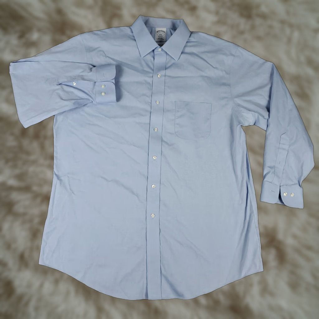 Brooks Brothers Brooks Brothers Shirt Mens 17 Blue Regent Dress Button Up Long Sleeve Regular 100% Cotton Blue Classic Modern Preppy Wedding Men Mens Size 46R - 1 Thumbnail