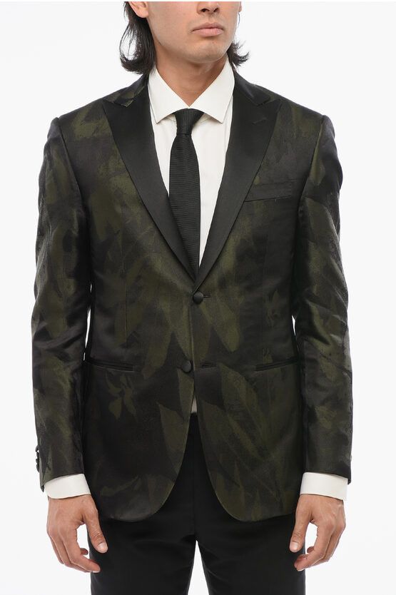 CODE Printed Silk Single Breasted Blazer With Peak Lapel
