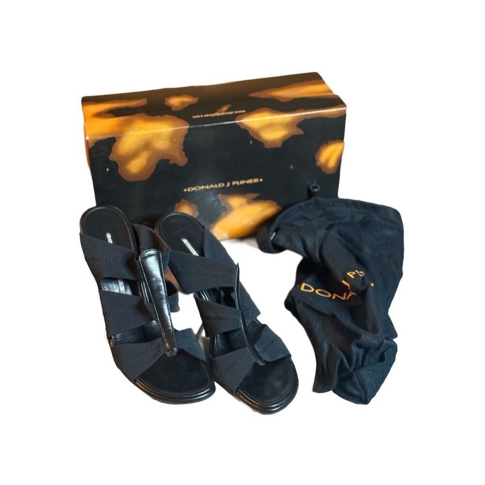 Donald Pliner Donald J. Pliner Women's Black Strappy Mesh Heeled Sandals Size US 9.5 / IT 39.5 - 2 Thumbnail