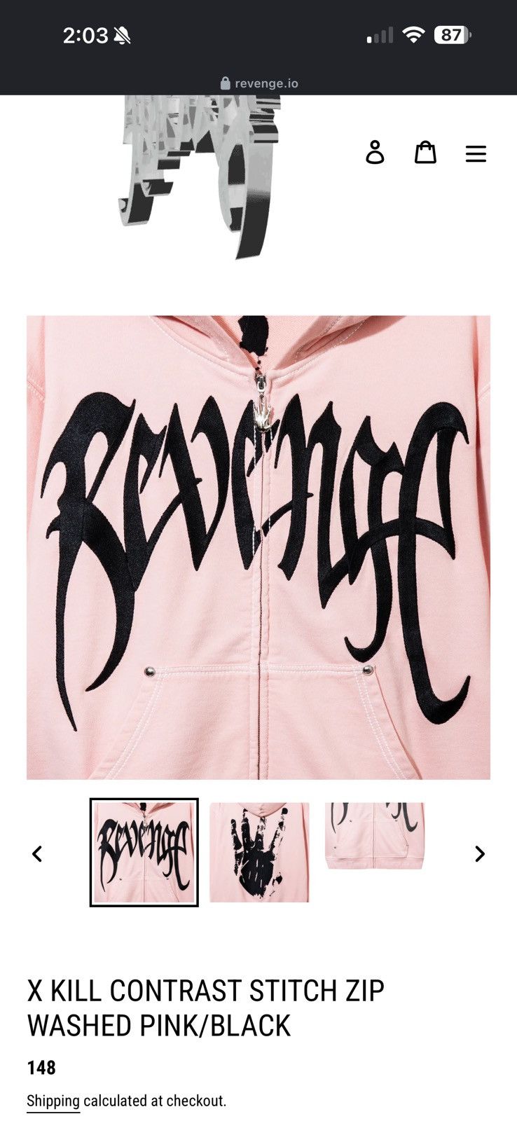 Revenge Revenge X Kill Contrast Stitch Zip Washed Pink/Black Size US M / EU 48-50 / 2 - 4 Thumbnail