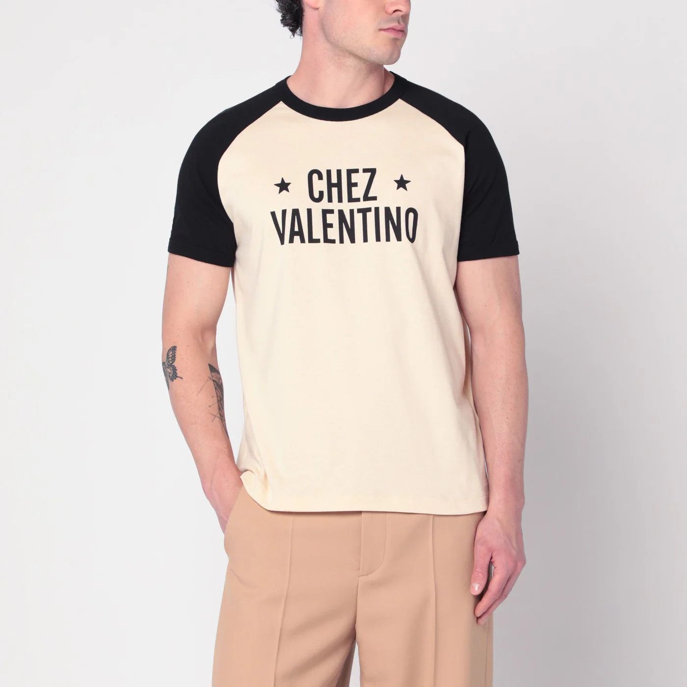 Valentino o1d2blof0326 Chez Valentino Print T-Shirt in Beige/Black Size US L / EU 52-54 / 3 - 1 Thumbnail