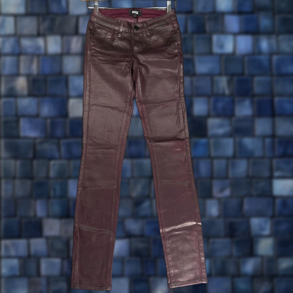 Paige Paige Verdugo Ultra Skinny Jeans Womens 25 Purple Waxed Stretch Pockets Logo Denim 5-Pocket Size 42" / US 20 - 1 Thumbnail