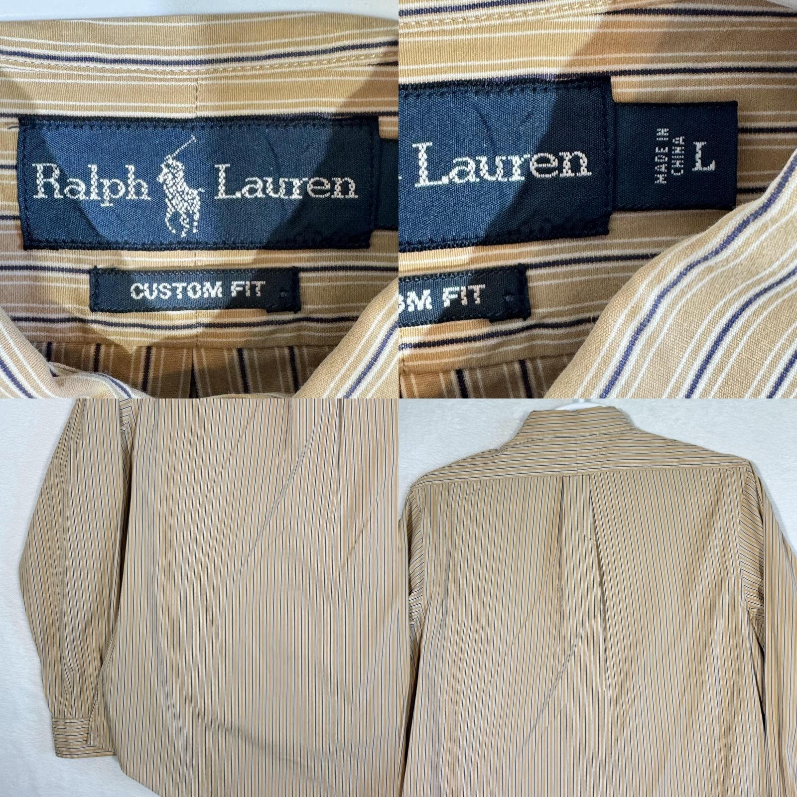 Ralph Lauren Ralph Lauren Shirt Mens Large Tan Striped Button-Down Long Sleeve Custom Fit Size US L / EU 52-54 / 3 - 8 Thumbnail