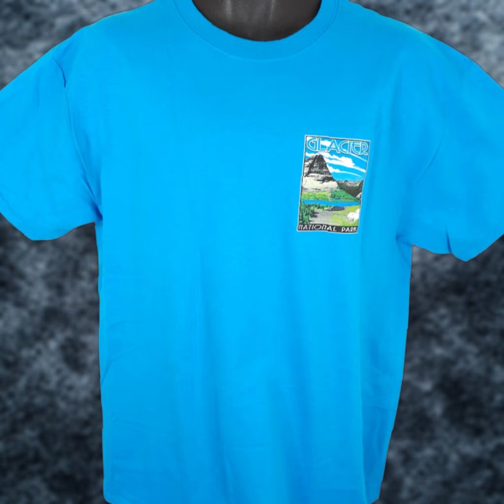 Gildan Glacier National Park T Shirt Mens Size Large Blue Mountain Goats Travel Destination Tee Size US L / EU 52-54 / 3 - 1 Thumbnail