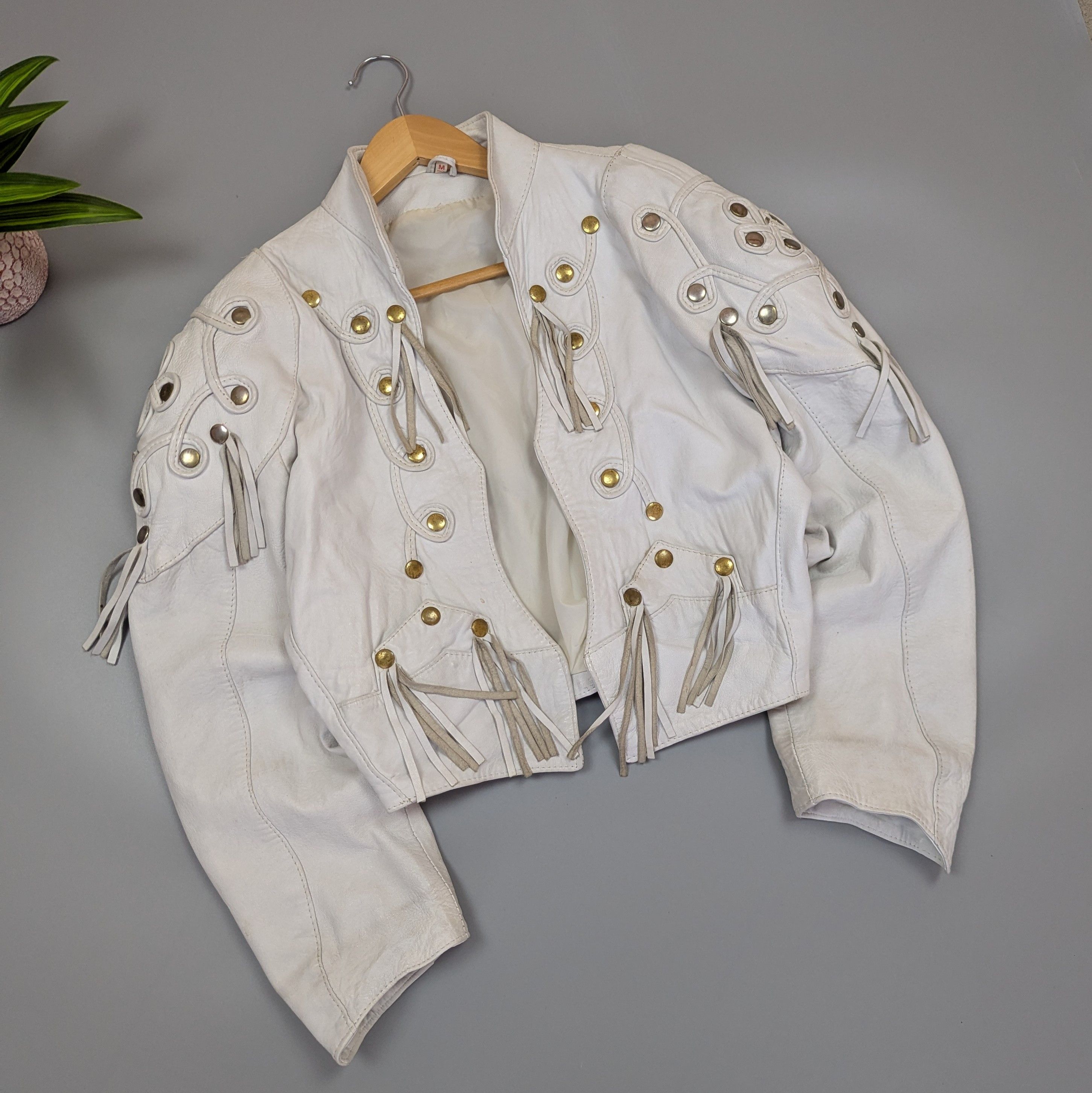 Vintage Vintage 80s White Leather Jacket Bomber Womens Sz M Size M / US 6-8 / IT 42-44 - 7 Thumbnail