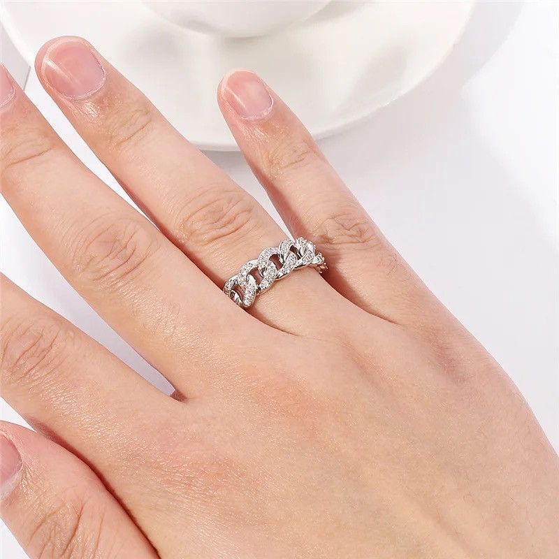 Jewelry Iced Out Cuban Chain Ring Y2k cute Size ONE SIZE - 2 Thumbnail