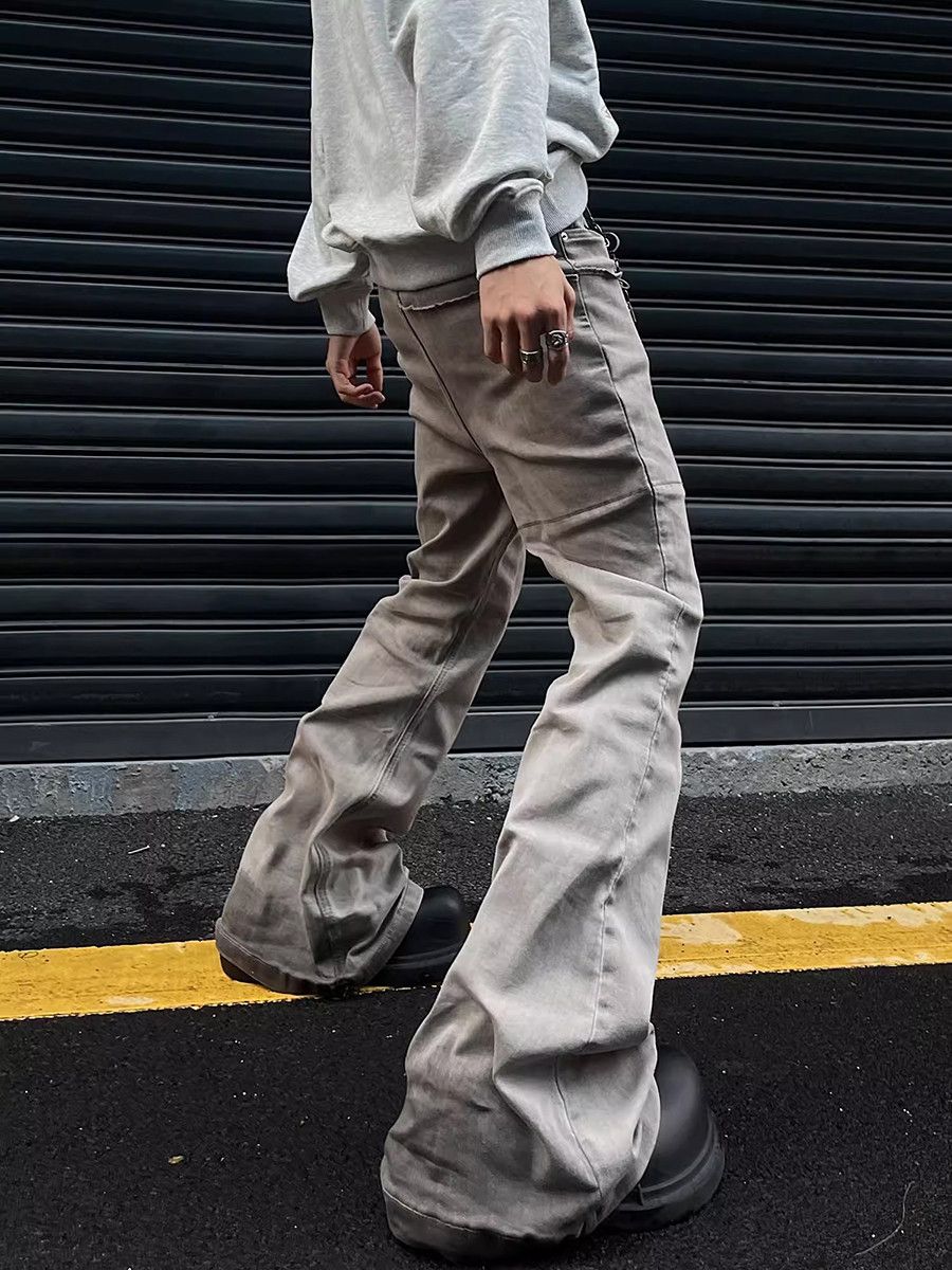 Jean × Vintage Retro Gray Dirty Wash Flare Jeans Y2K Size US 34 / EU 50 - 5 Thumbnail