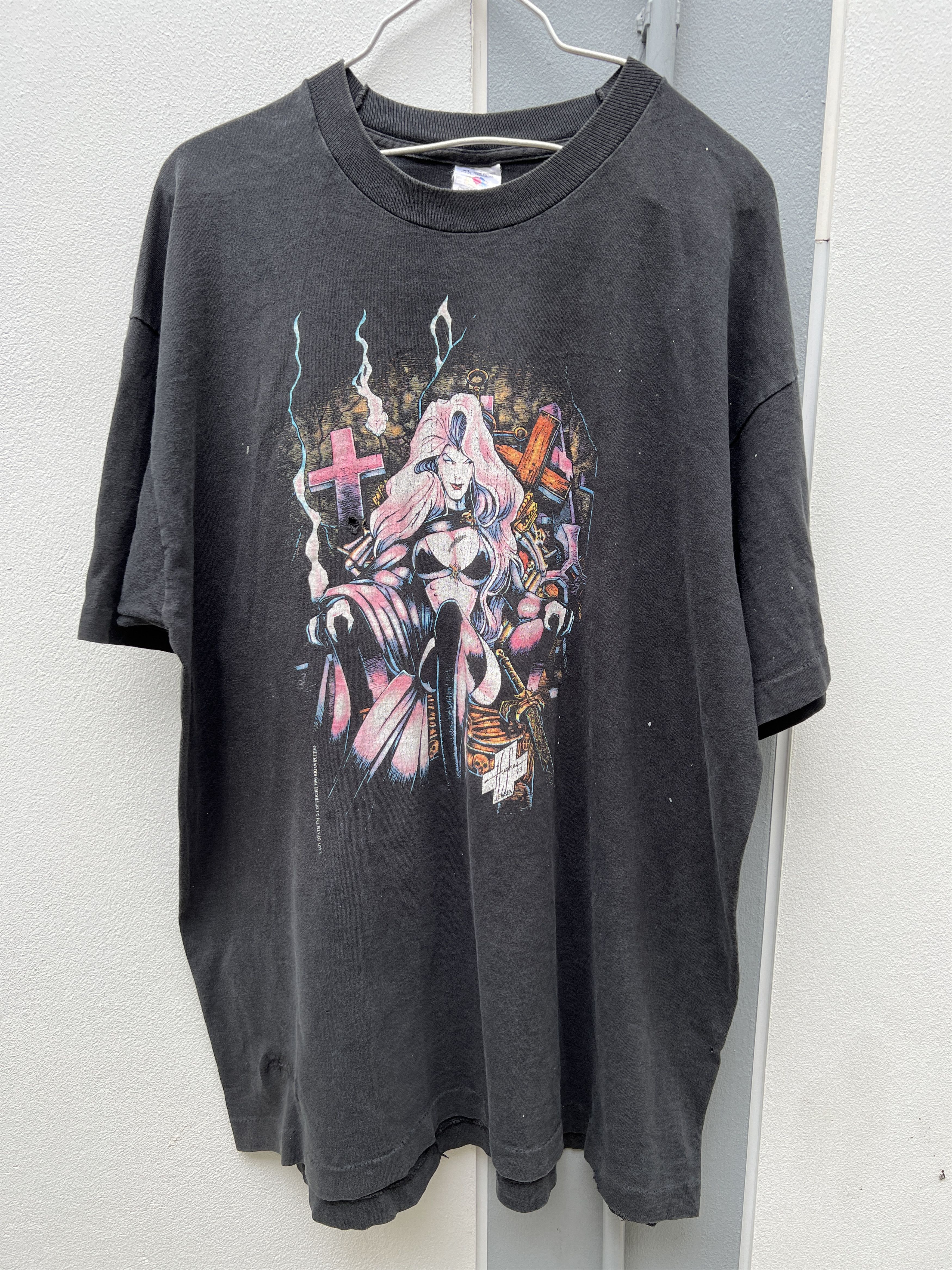 Marvel Comics × Vintage Vintage 1993 lady death Marvel Chaos! Comics Tee Faded Size US XL / EU 56 / 4 - 1 Thumbnail