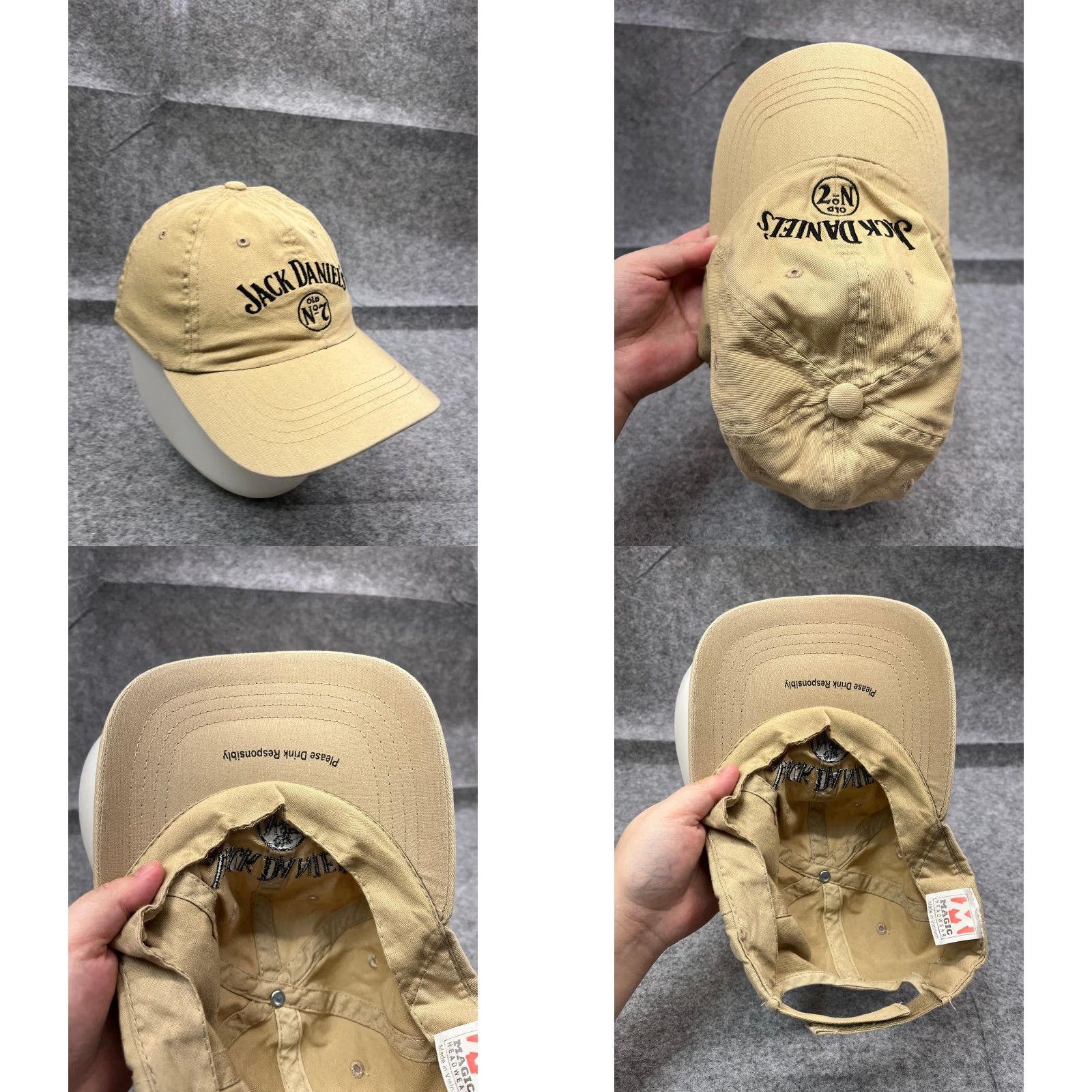 Vintage Jack Daniel's No 7 Hat Cap Strap Back Adult One Size Beige 100% Cotton Twill Size ONE SIZE - 8 Thumbnail