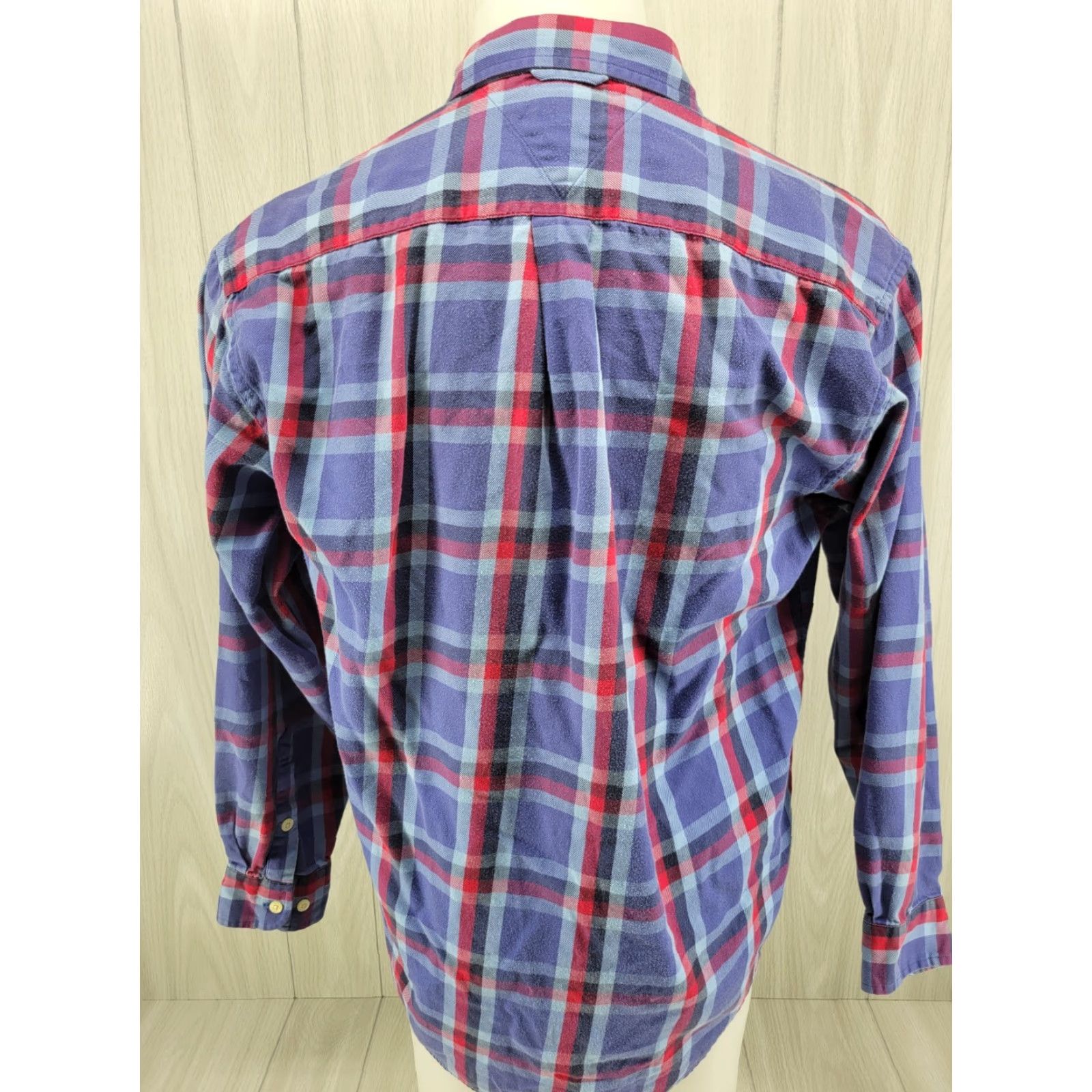 Tommy Hilfiger VINTAGE Tommy Hilfiger Shirt Mens Flannel Cotton Plaid Blue Box Logo Flag 1990s Size M Size US M / EU 48-50 / 2 - 6 Thumbnail