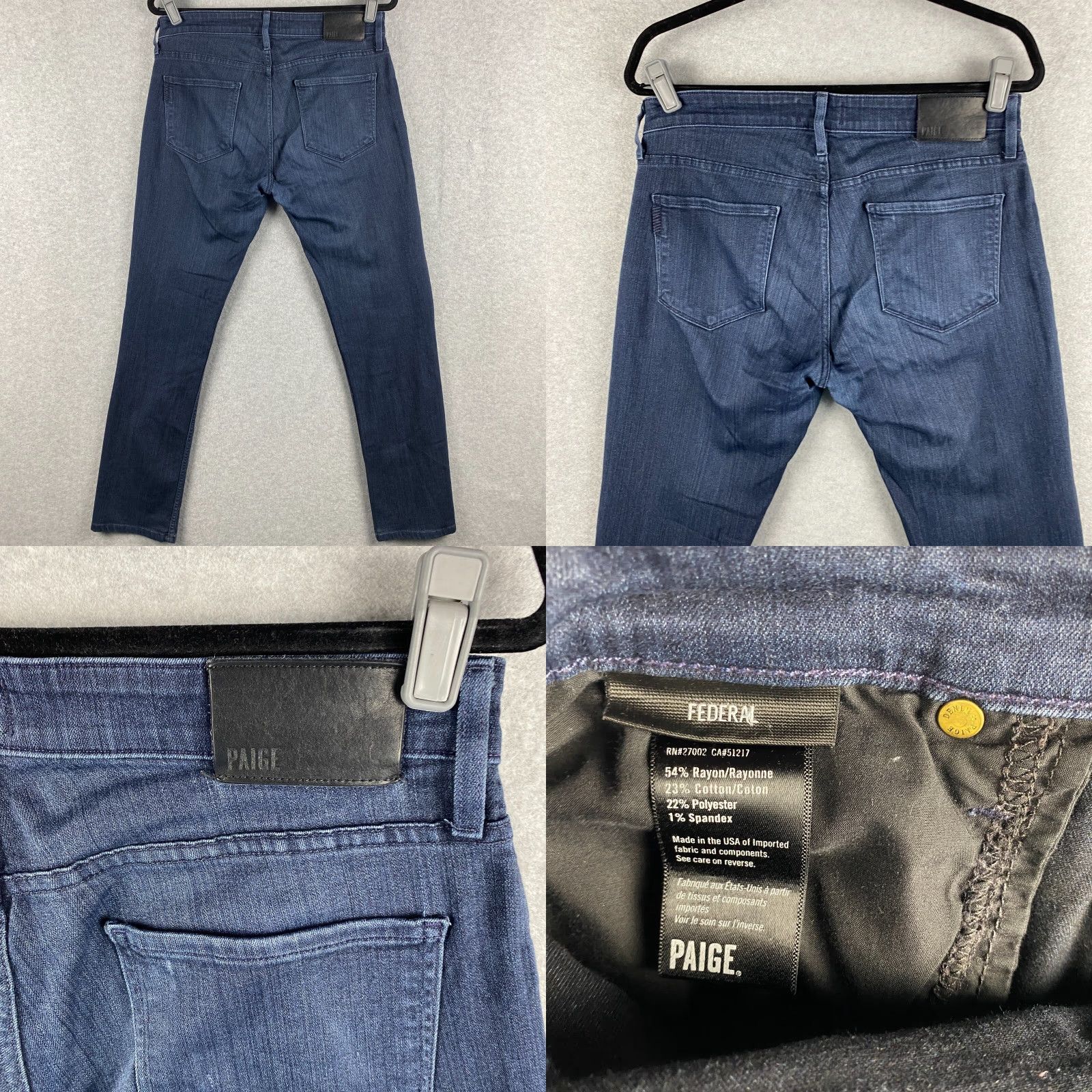 Paige Paige Federal Jeans Mens 30 Blue Straight Stretch Dark Wash Denim Distress Pant Size US 30 / EU 46 - 9 Thumbnail