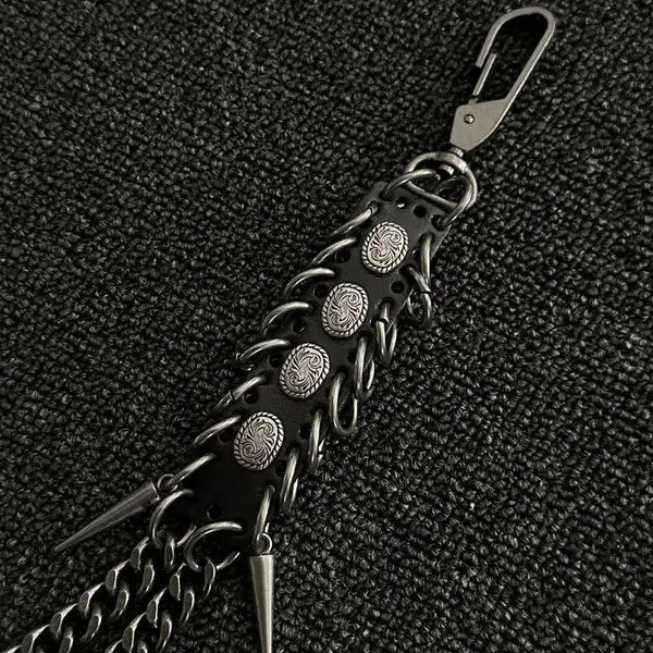 Jewelry Black Punk Wallet Chain with Studded Leather Detail Size ONE SIZE - 3 Thumbnail