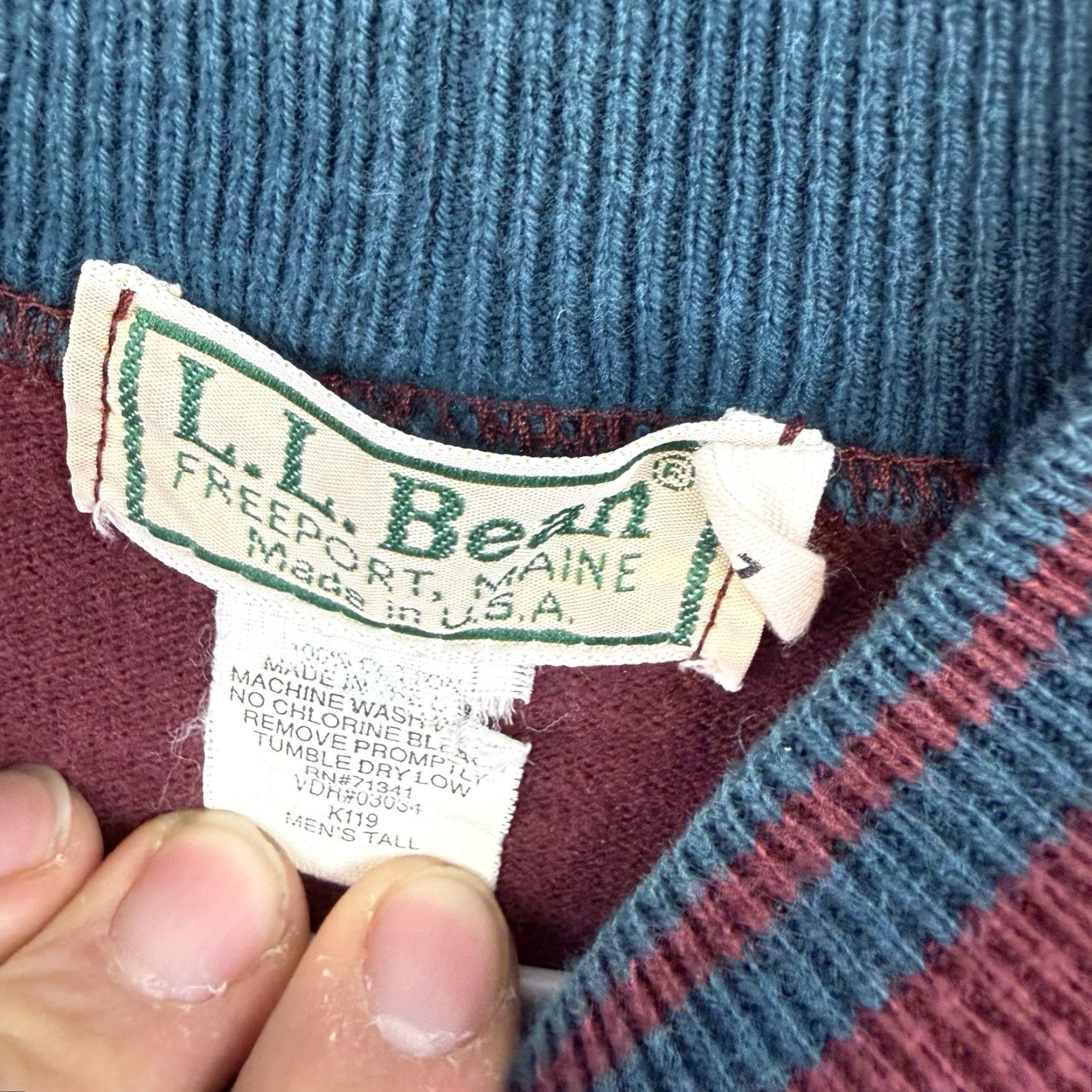 Vintage VINTAGE L.L. Bean Sweatshirt Sweatshirt Striped Mock Neck Pullover Heavyweight Big & Tall LT Red 80s 90s USA Mens Size US L / EU 52-54 / 3 - 4 Thumbnail