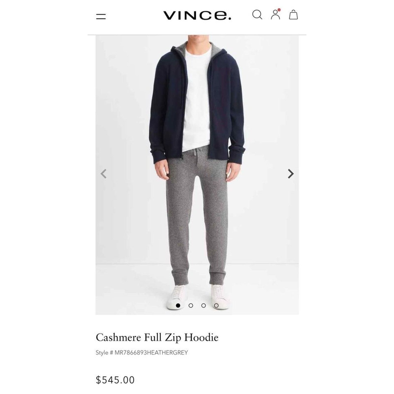 Vince Vince - Men's Cashmere Hoodie - Dark Navy - Large Size US L / EU 52-54 / 3 - 5 Thumbnail
