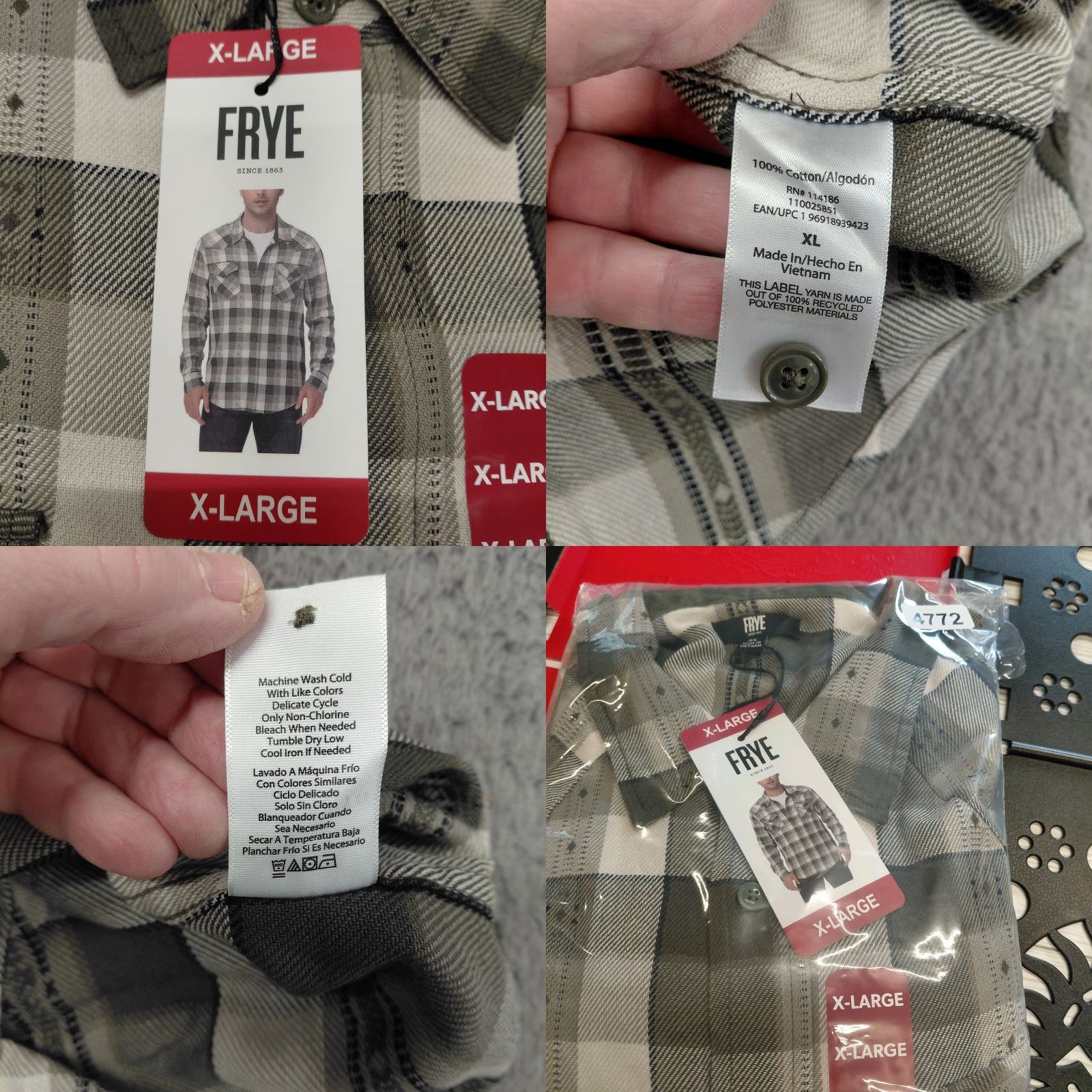 Frye Frye Jacquard Flannel Shirt Men XL Dusty Green Long Sleeve Button Up Size US XL / EU 56 / 4 - 9 Thumbnail