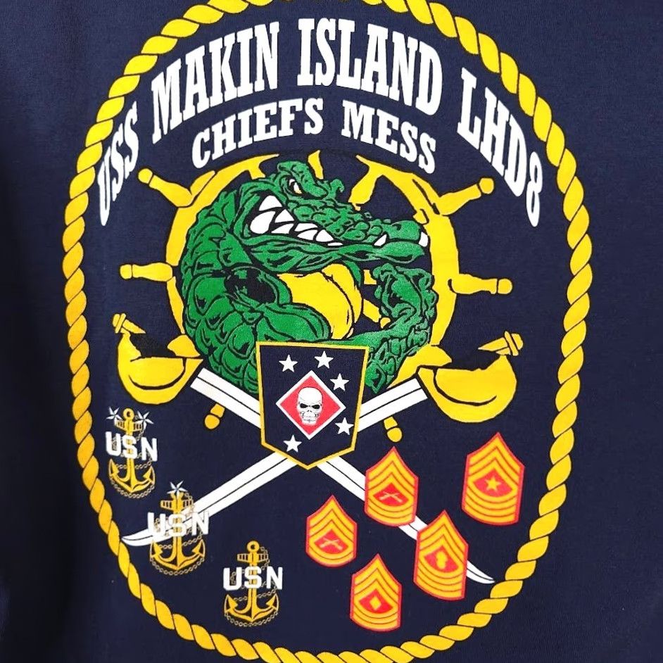 Hanes USS Makin Island LHD8 T Shirt Mens Size Large Blue Chiefs Mess US Navy Amphibious Assault Ship T-Shirt Mens Blue Navy USN Military Wasps Size US L / EU 52-54 / 3 - 5 Thumbnail