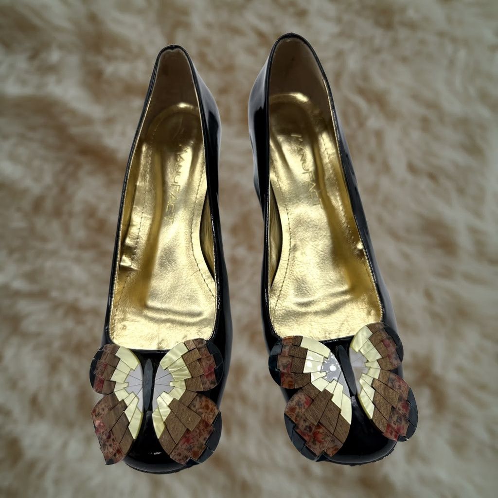 Logo 7 Manufact Womens Butterfly Art Logo Heels Black Patent Sz 35 US 5 Size US 5 / IT 35 - 1 Thumbnail
