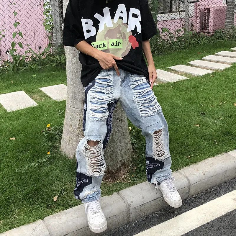 Japanese Brand × Jean Retro loose straight leg loose hole jeans Size US 32 / EU 48 - 4 Thumbnail