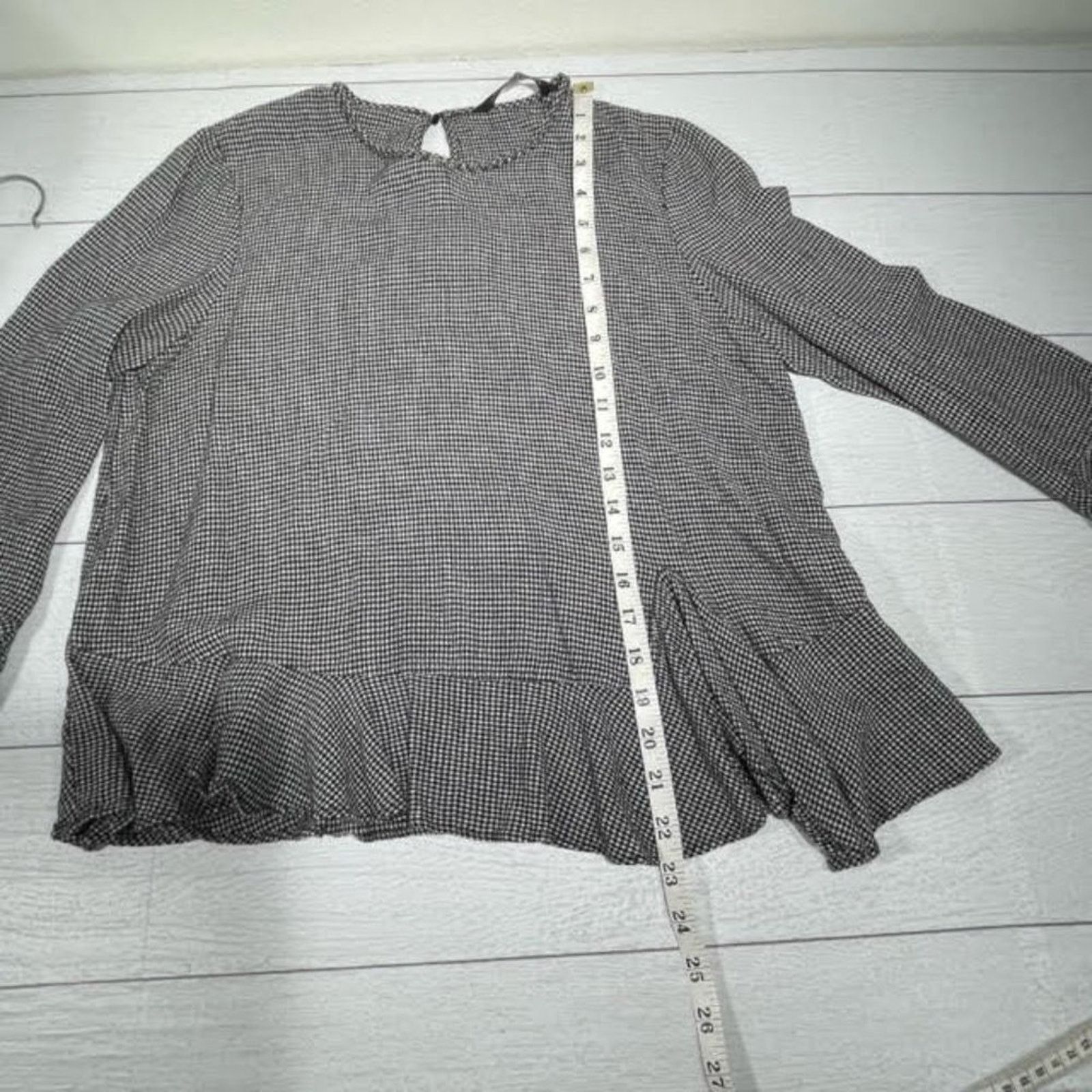 Zara Zara Woman Black White Scoop Neck Gingham Peplum Blouse Sz M Size M / US 6-8 / IT 42-44 - 3 Thumbnail