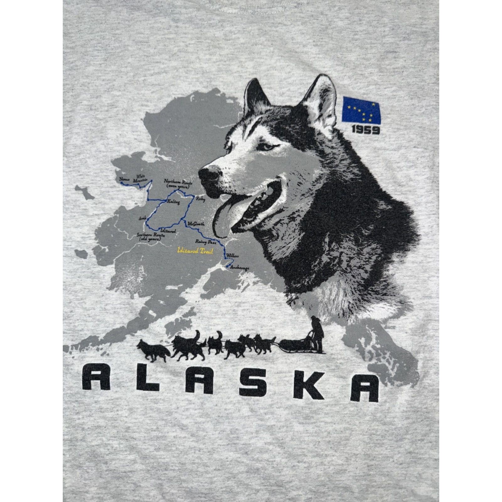 Gildan VINTAGE Alaska Wolf Husky T-Shirt Gray XL Mens T-Shirt Gray Anime Wolf Husky Y2K Gildan 22x27 XS? Size US XL / EU 56 / 4 - 2 Thumbnail