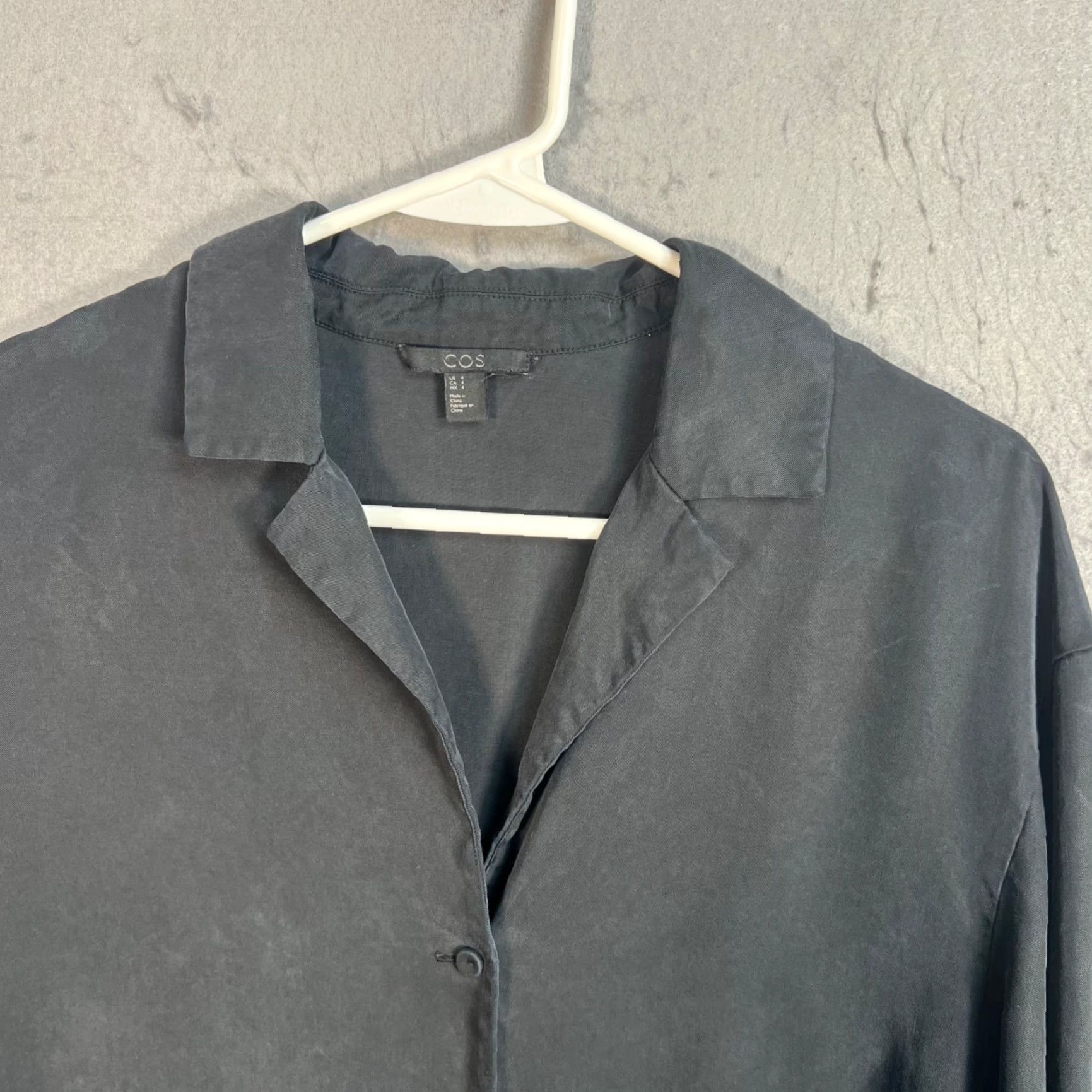 Cos COS Womens Button-Up Shirt Black Lyocell Relaxed Long Sleeve - Size 4 - Classic Collared Casual Blouse Size S / US 4 / IT 40 - 7 Thumbnail