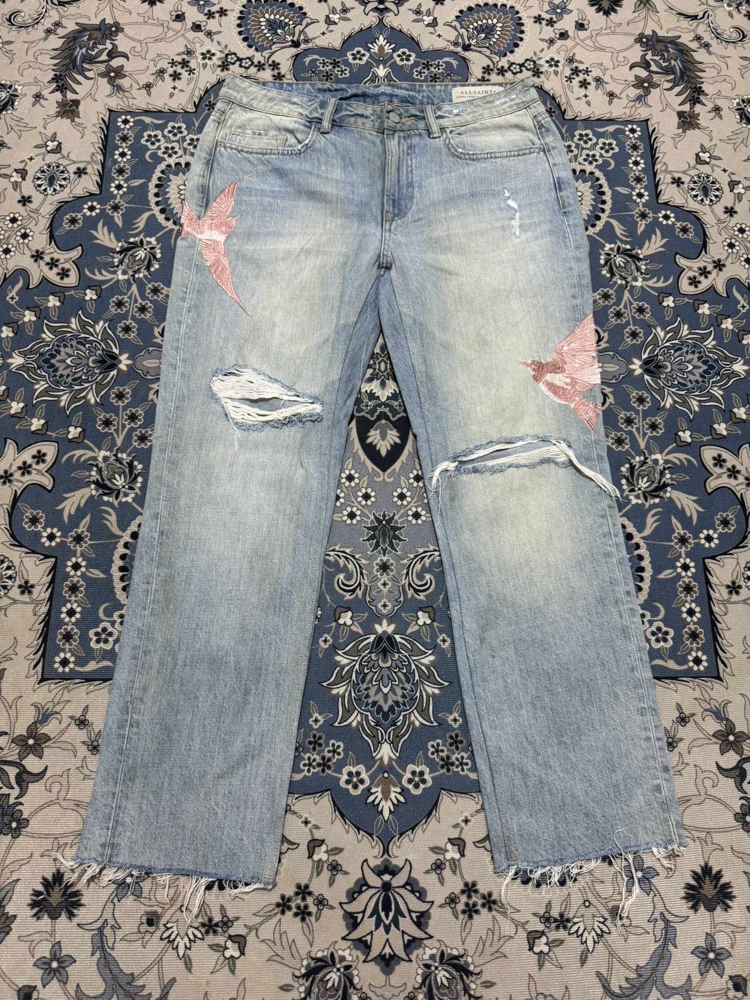 Allsaints ALLSAINTS Alana Birds Embroidered Boyfriend Jeans in Indigo Size 32" / US 10 / IT 46 - 1 Thumbnail