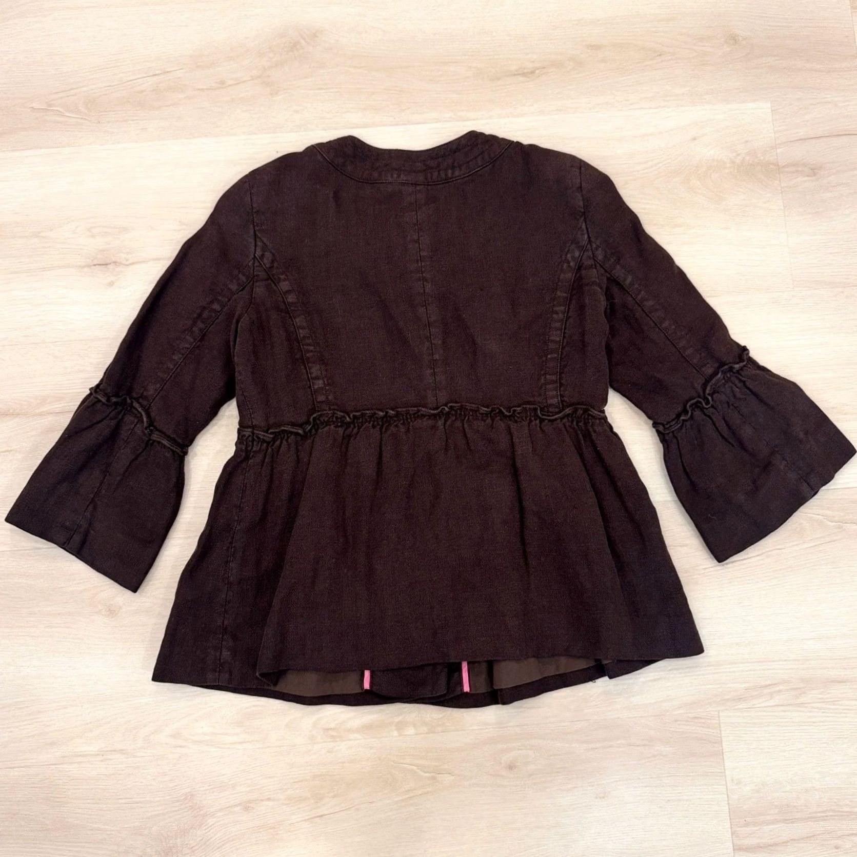 J.Crew VINTAGE? J. Crew Brown Linen Peplum Jacket Ruffle Hem Bell Sleeve Button Front 4 Size S / US 4 / IT 40 - 4 Thumbnail