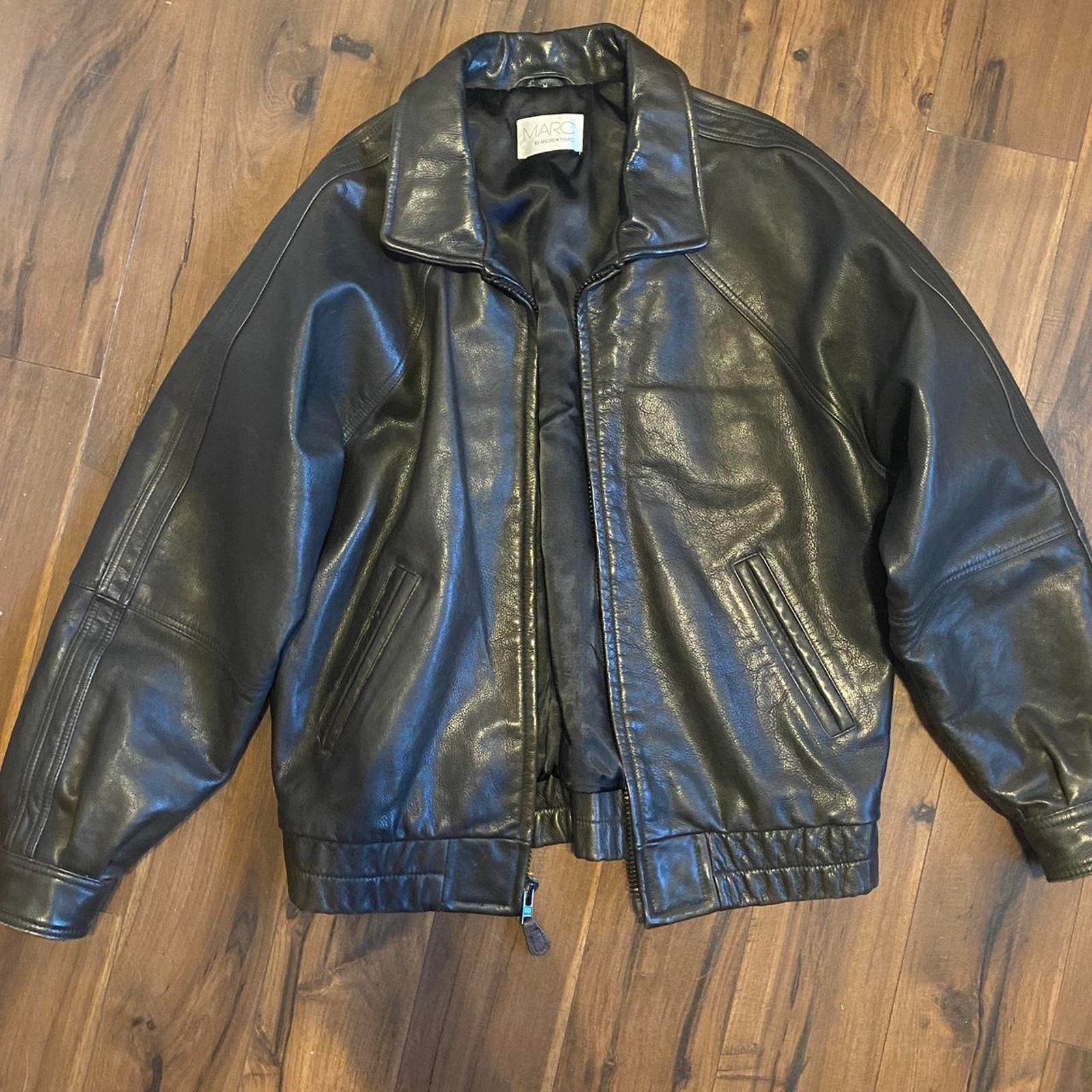 image of Andrew Marc Vintage Black Leather Jacket By, Men's (Size XL)