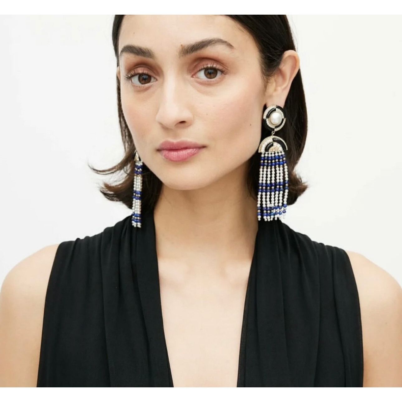 Chanel CHANEL Lapis Lazuli Faux Pearl CC Chandelier Earrings Size ONE SIZE - 3 Thumbnail