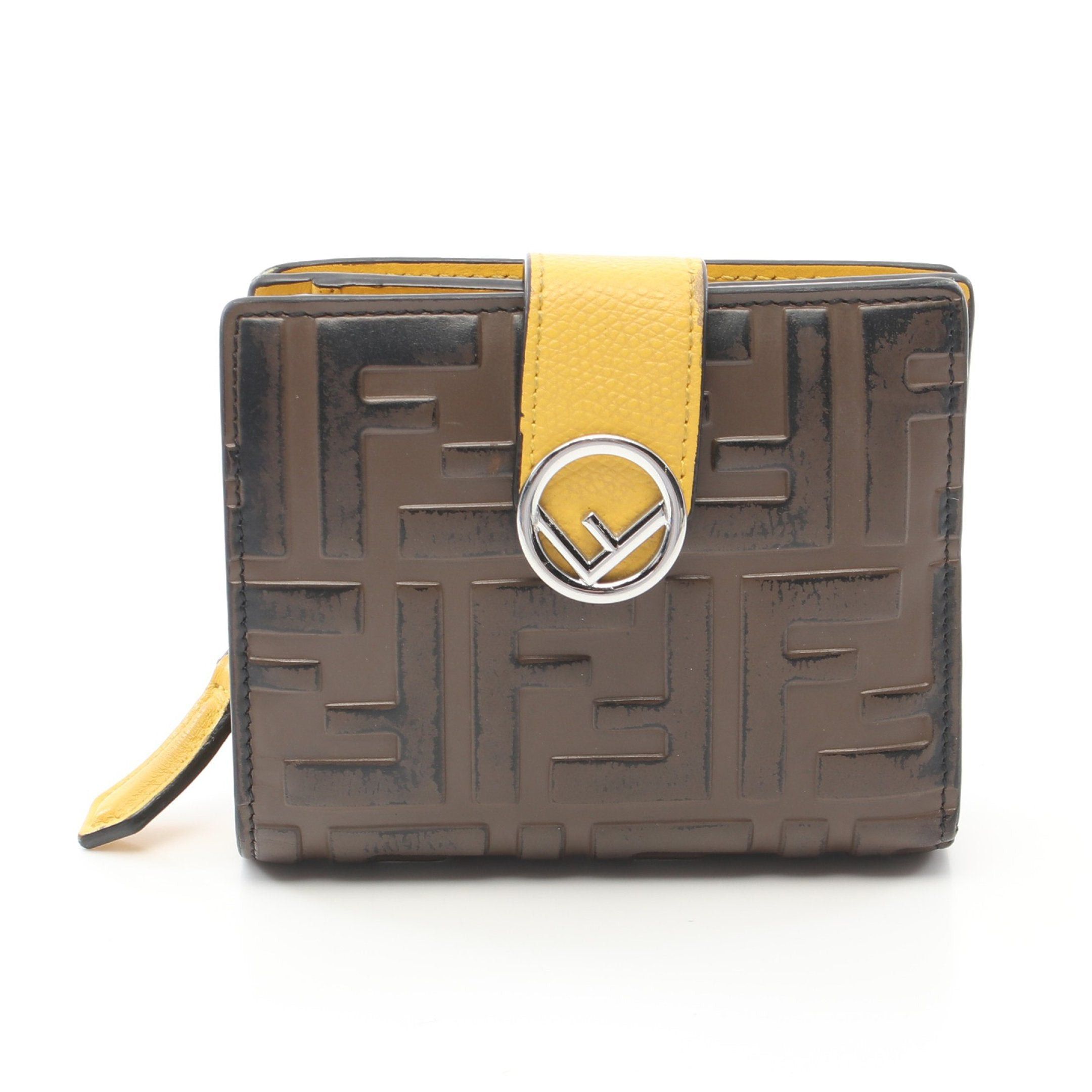 image of Fendi F Is Zucca Bi-Fold Wallet Leather Brown Yellow, Women's