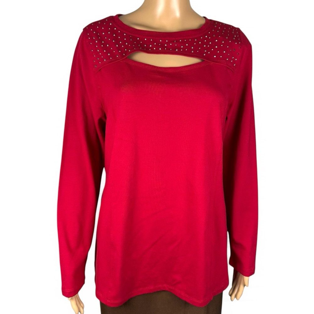 Other NWT New Belle By Kim Gravel Cut out Embellished Red Top Tun Size L / US 10 / IT 46 - 1 Thumbnail