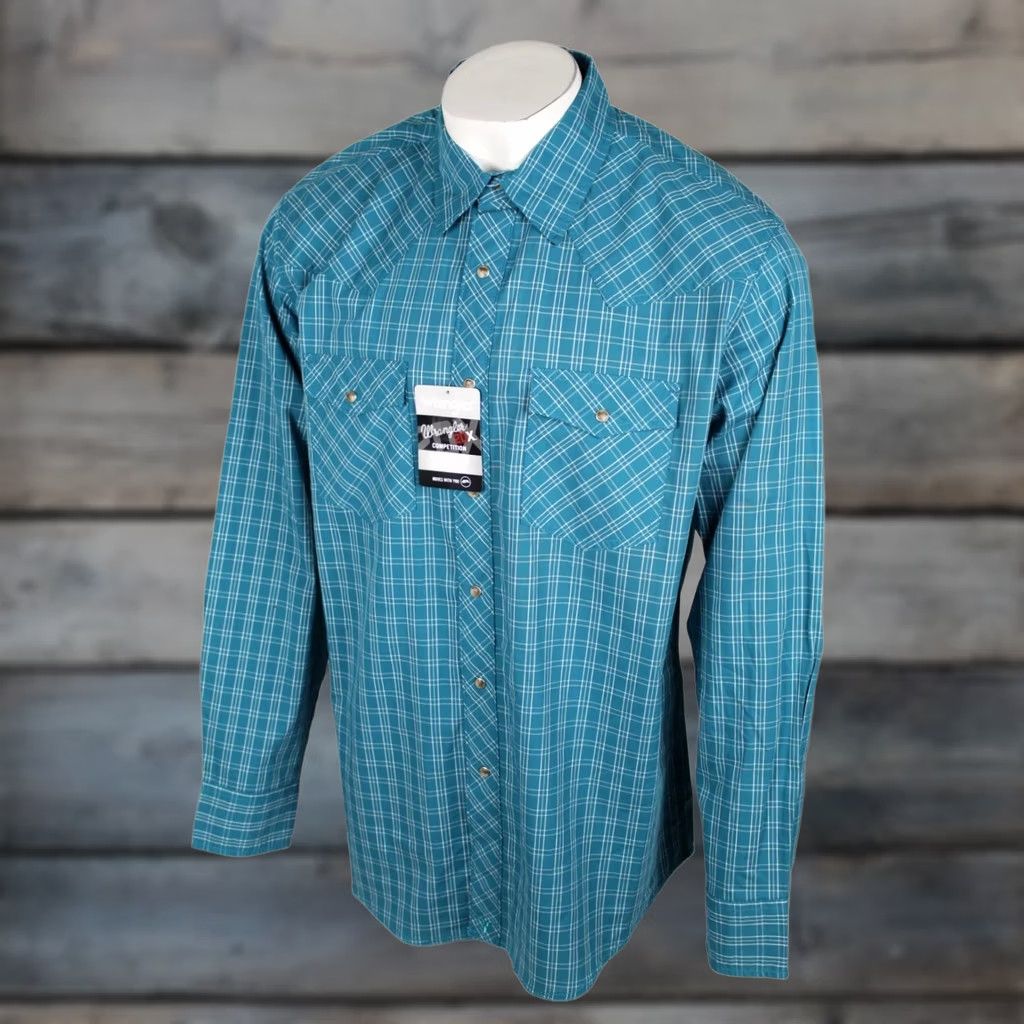 Wrangler Wrangler 20X Shirt Competition Advanced Comfort Long Sleeve XL Teal Mens Size US XL / EU 56 / 4 - 1 Thumbnail
