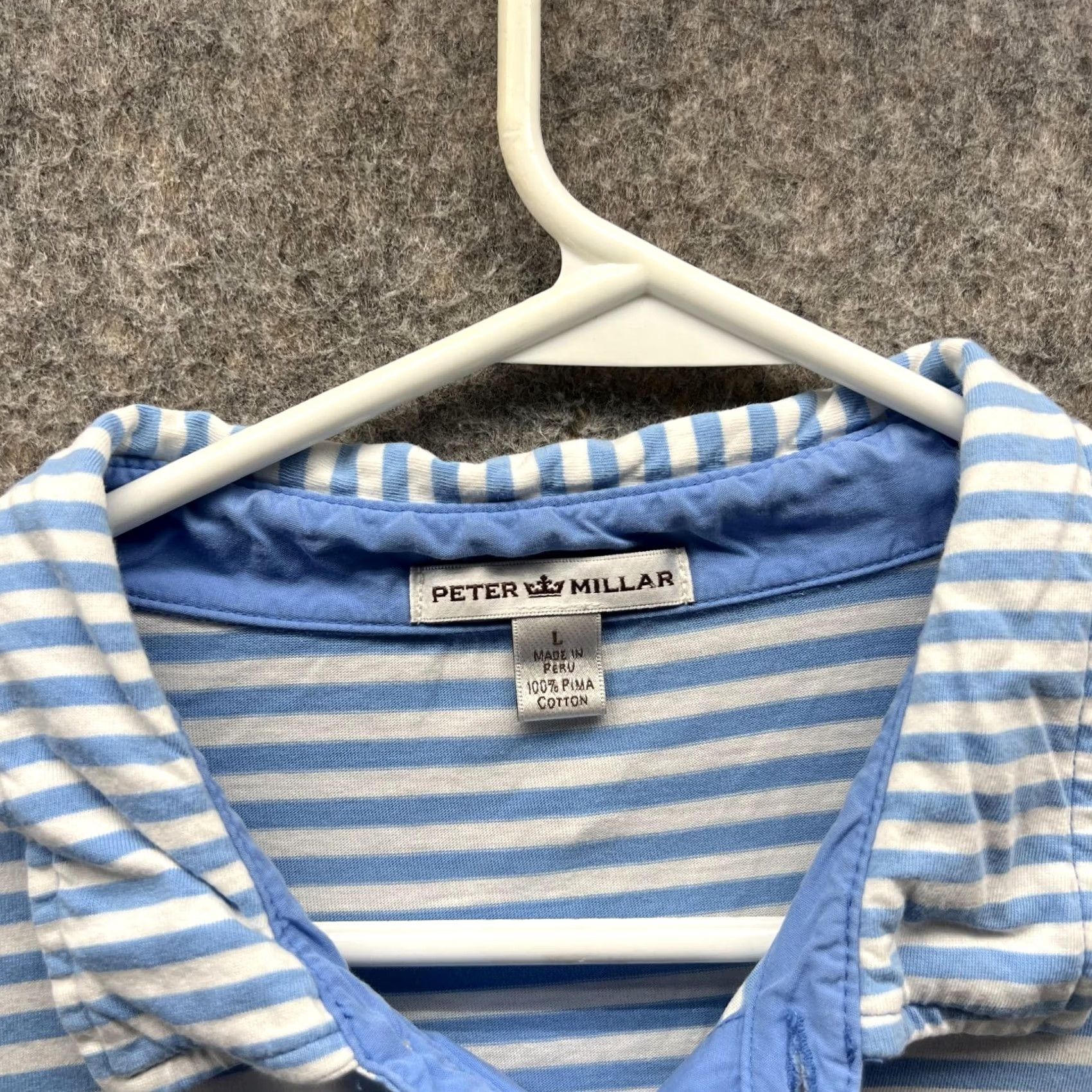 Peter Millar VINTAGE Peter Millar Polo Shirt Large Blue Striped Pima Cotton Golf Casual Preppy Pocket Short Sleeve Mens L Size US L / EU 52-54 / 3 - 5 Thumbnail