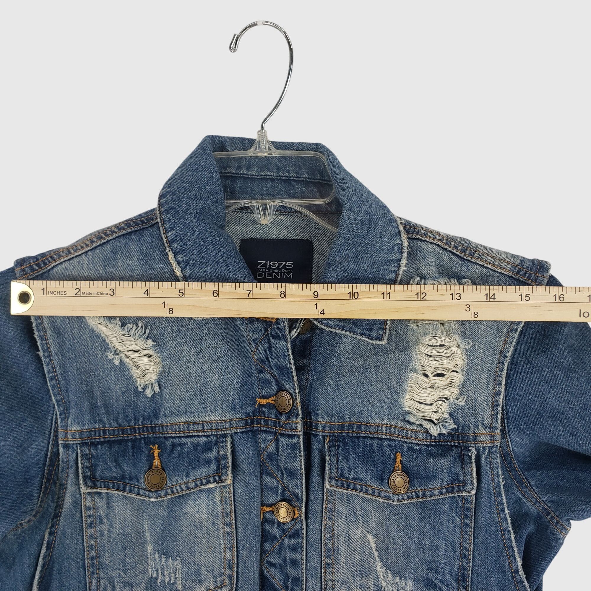 Zara ZARA Distressed Denim Jacket With Frayed Hem & Rips Womens X Size XS / US 0-2 / IT 36-38 - 10 Thumbnail