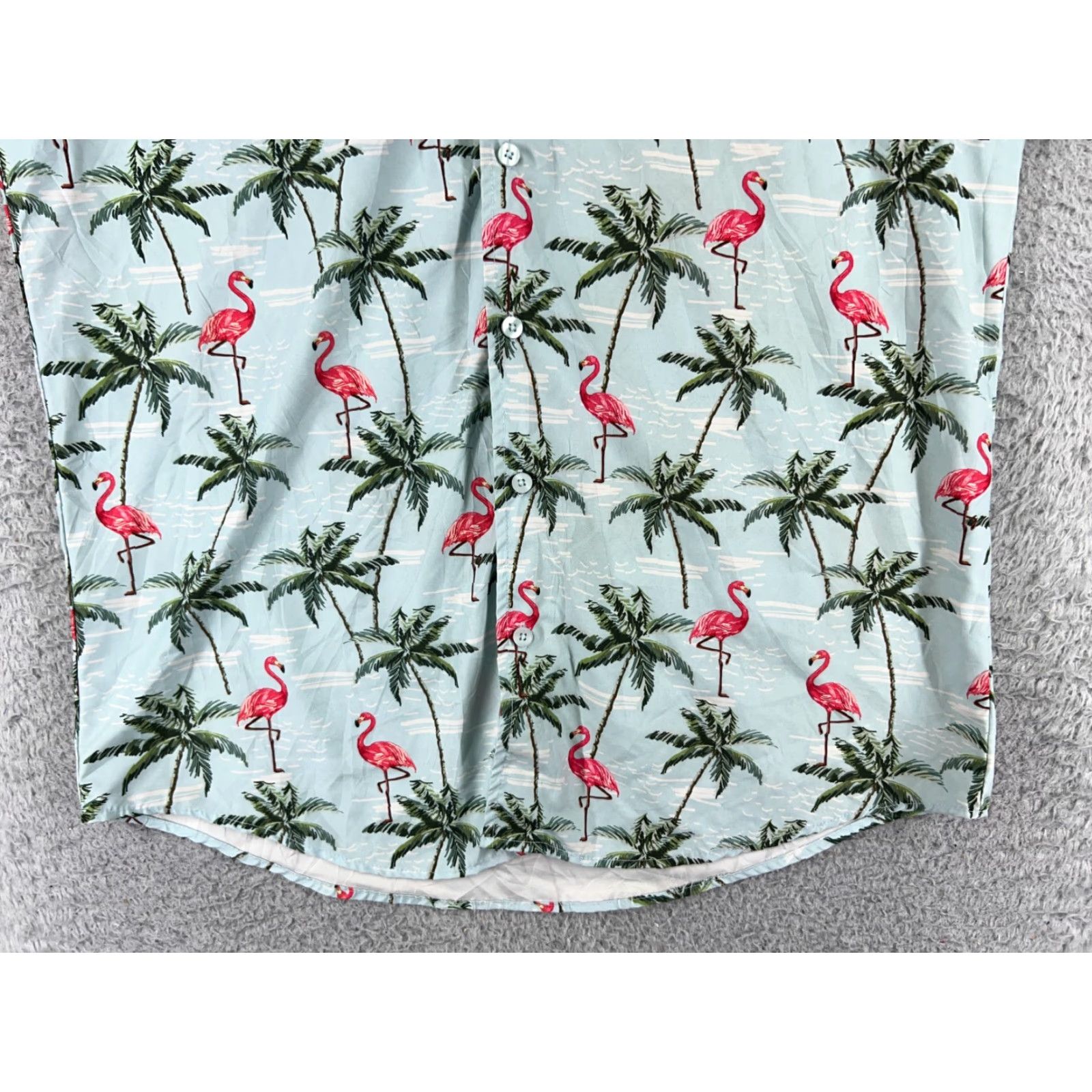 Vintage VINTAGE Brother Threads Shirt Adult Large Blue Palm Pink Flamingo Print Button Up Poly Size US L / EU 52-54 / 3 - 5 Thumbnail